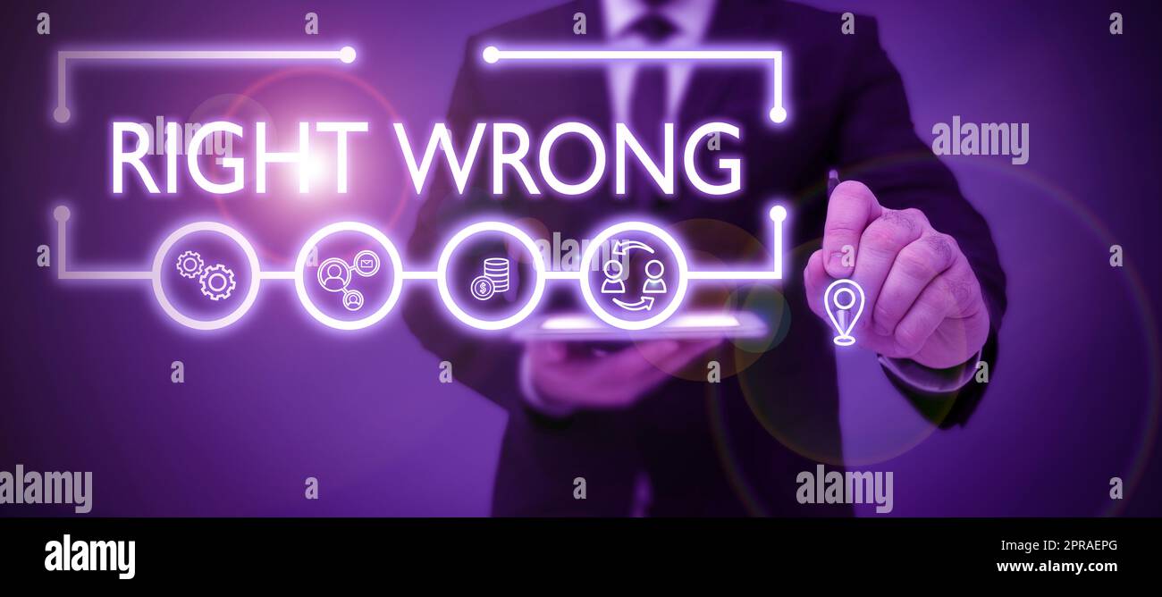 Handwriting text Right Wrong. Word for choose between two decisions correct and bad one to make