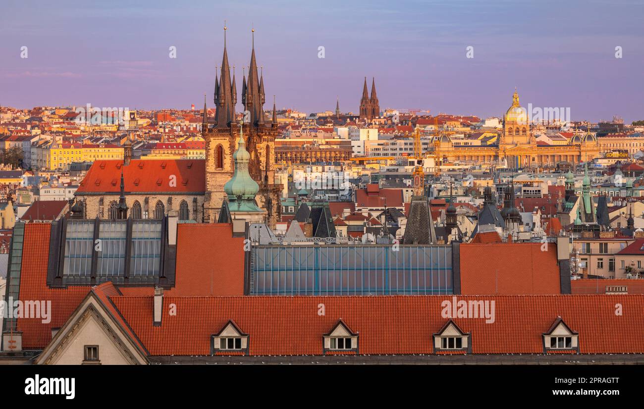 PRAGUE, CZECH REPUBLIC - Skyline of downtown Prague in evening. Stock Photo