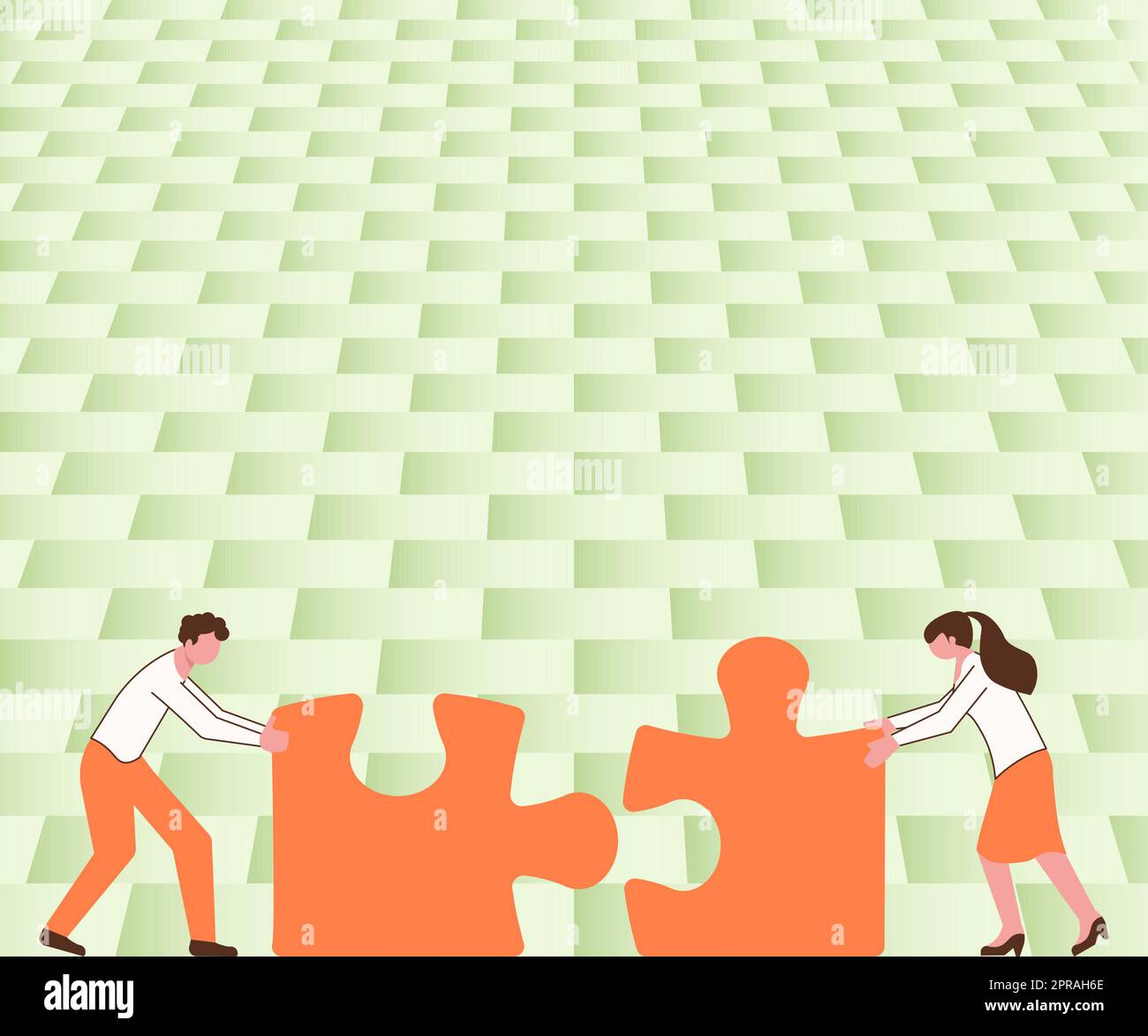 Colleagues Conencting Two Pieces Of Jigsaw Puzzle Together Showing Teamwork. Teammates Finding