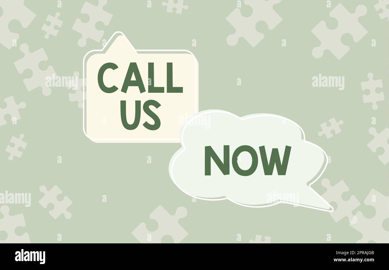 Inspiration showing sign Call Us Now. Word for Communicate by telephone to contact help desk support assistance Thought Bubbles Representing Connecting With People Through Social Media. Stock Photo
