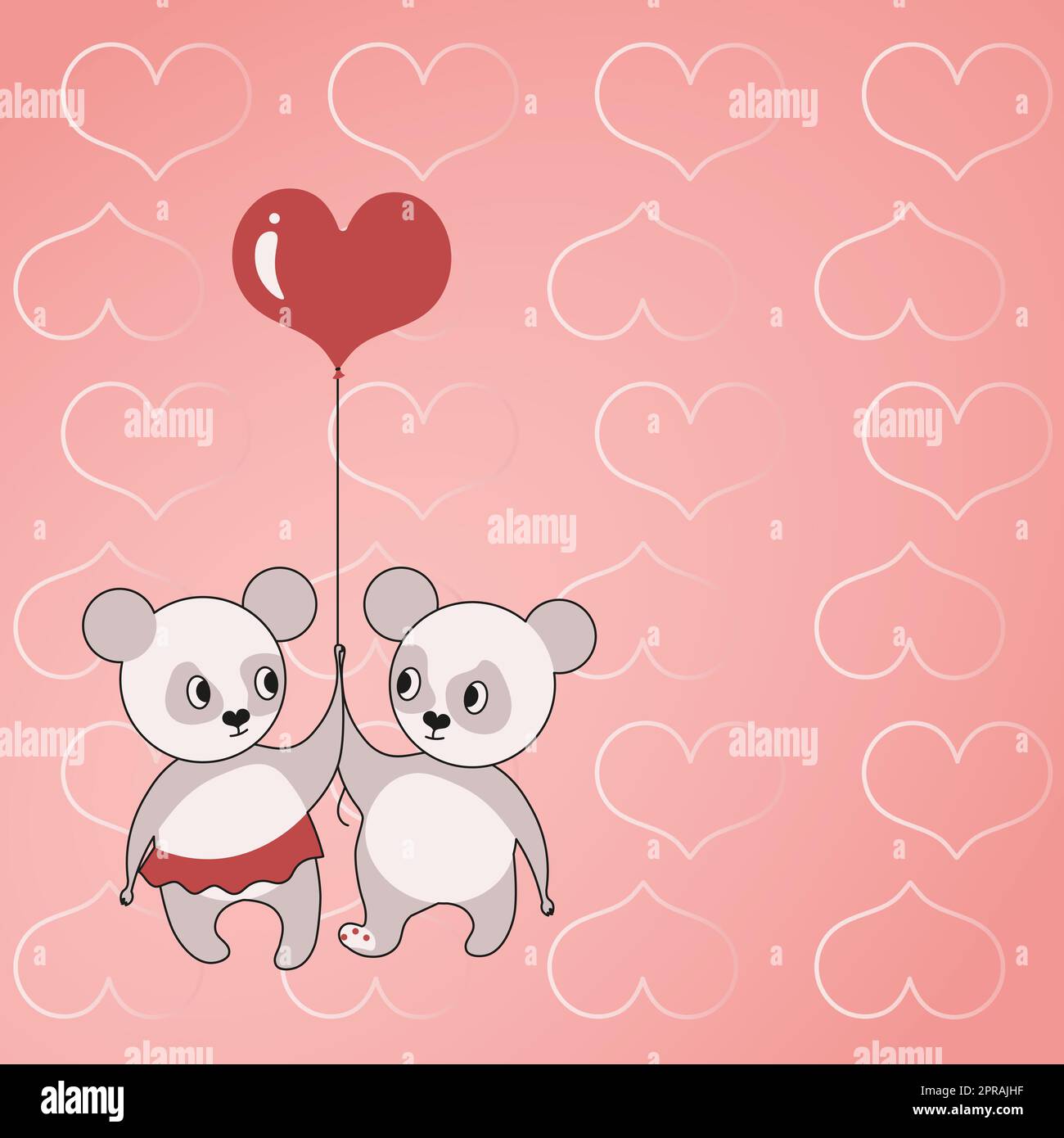 Two bears holding heart shaped balloon with hearts in the background ...