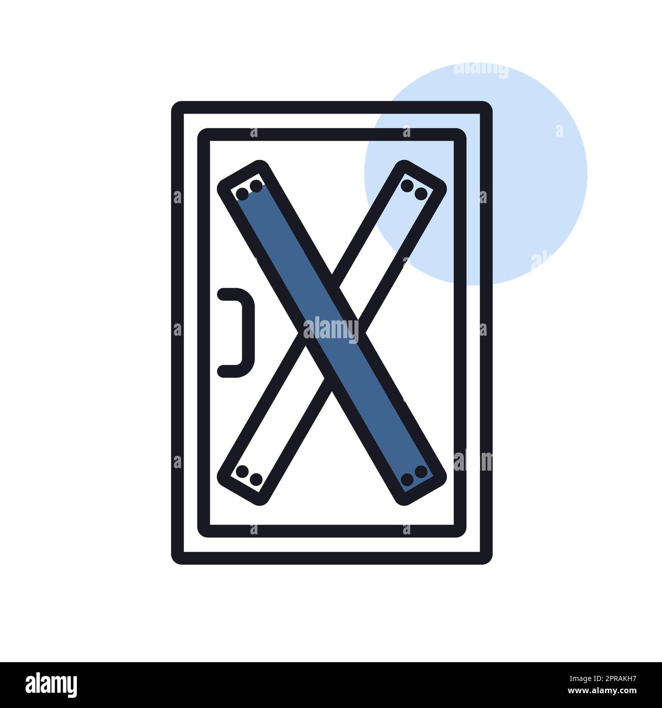 Boarded up door vector isolated icon, installing boards on the door to prevent unauthorized access, or abandoned. Demonstration, protest, strike, revo Stock Photo