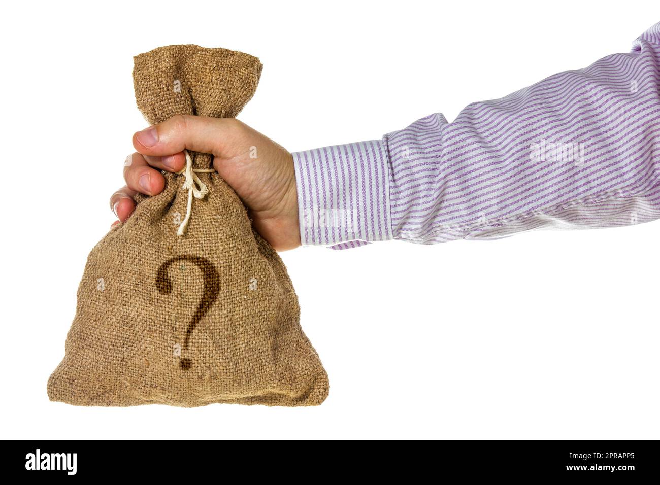 Businessman holding money bag with question mark Stock Photo Alamy