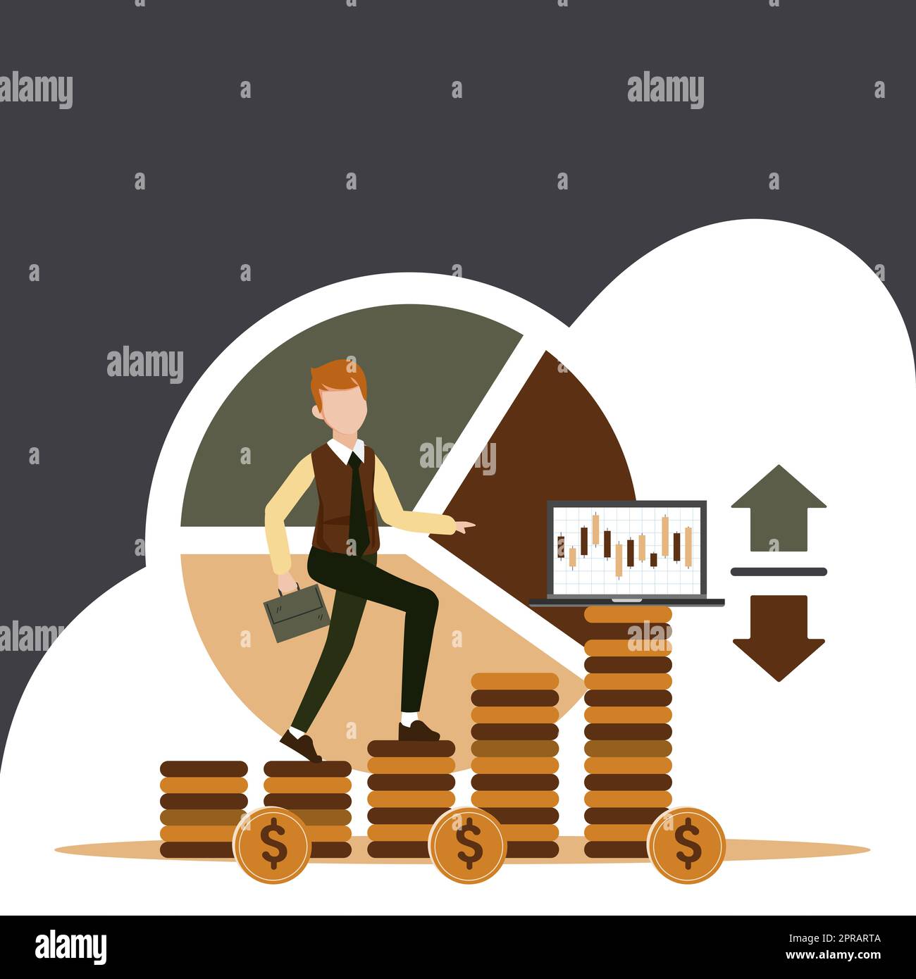 Gentleman Climbing Up Ladder Trying To Reach Stars And Big Goals. Man