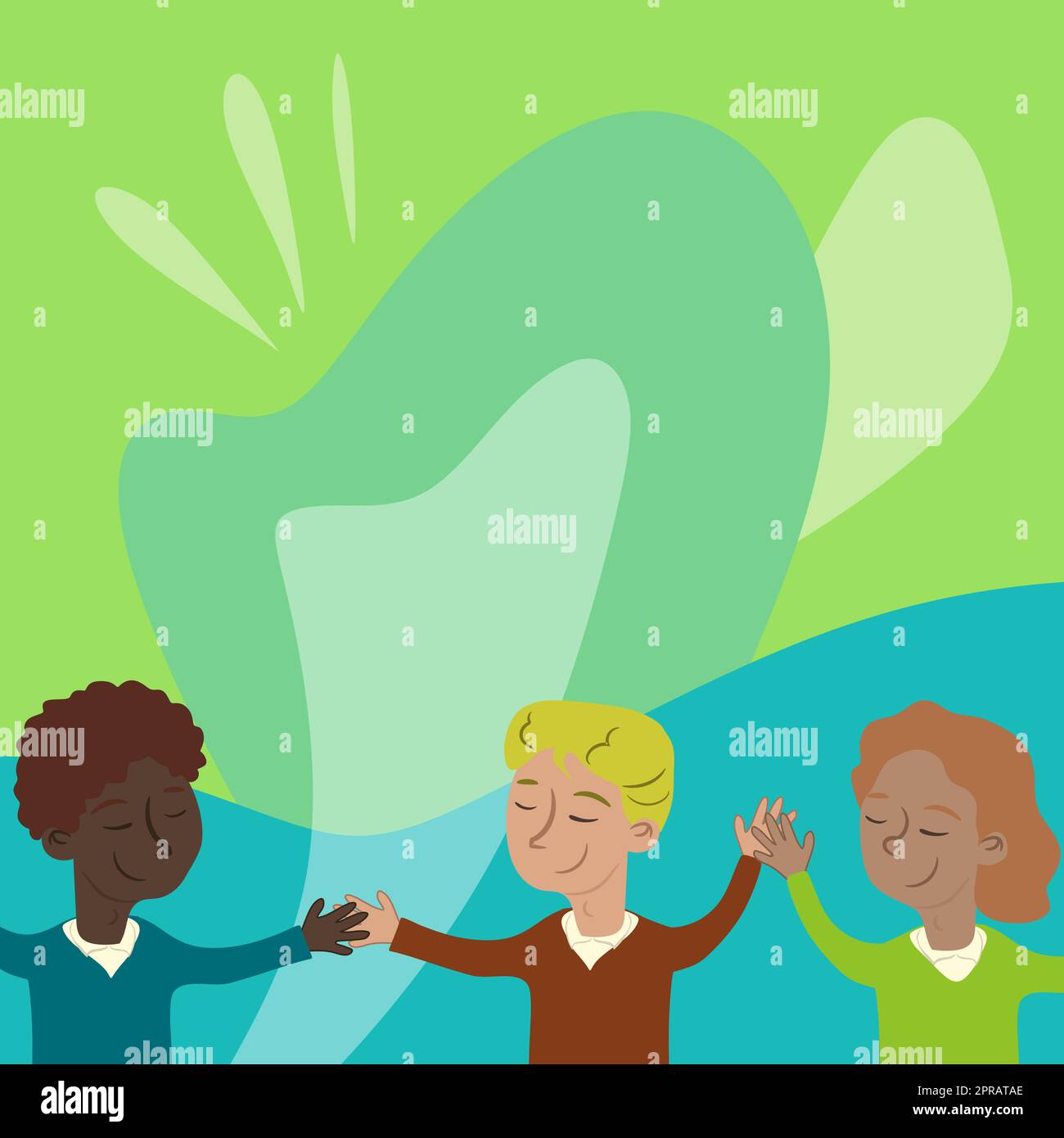 Three Standing People Drawing Holding Hands Showing Team Support And