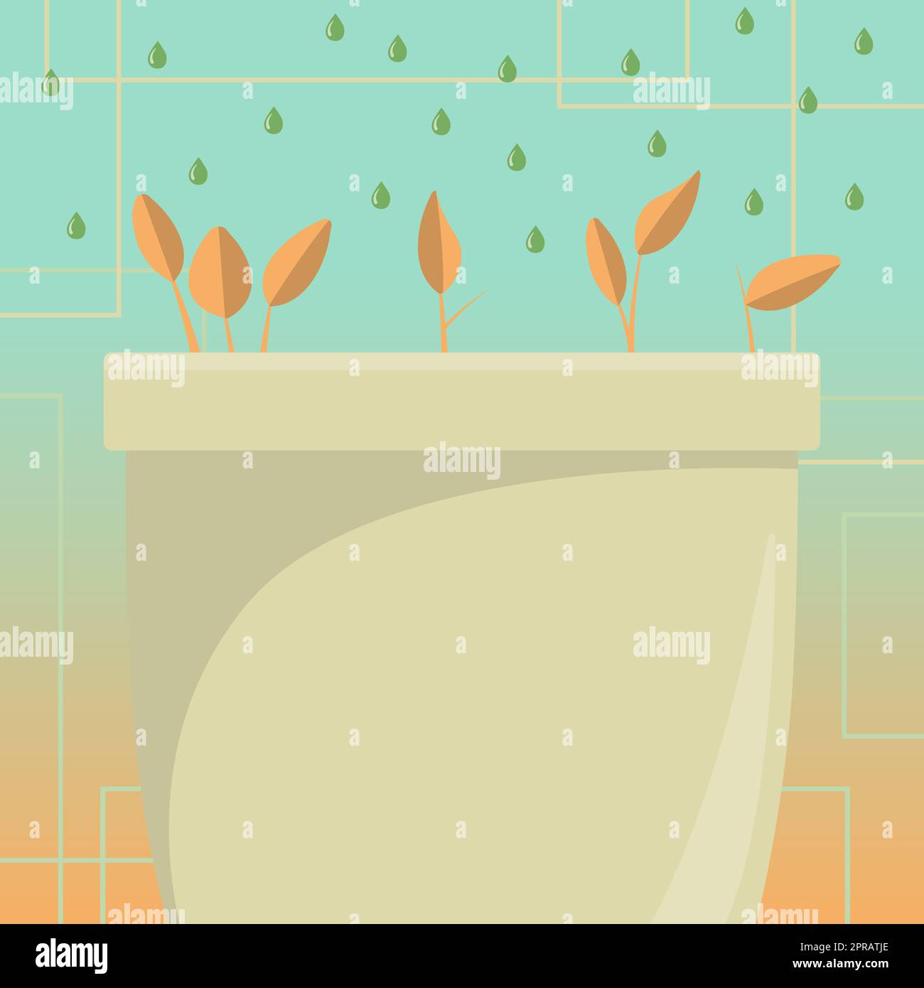 Flower Vase With Herbs Watered By Drops From Top. Liquid Being Poured