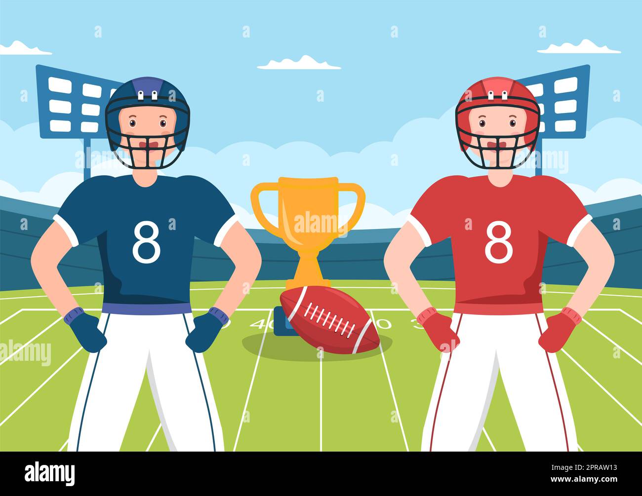 American Football Sports Player with The Game uses an Oval Shaped Ball and  is Brown at Field Hand Drawn Cartoon Flat Illustration Stock Photo - Alamy