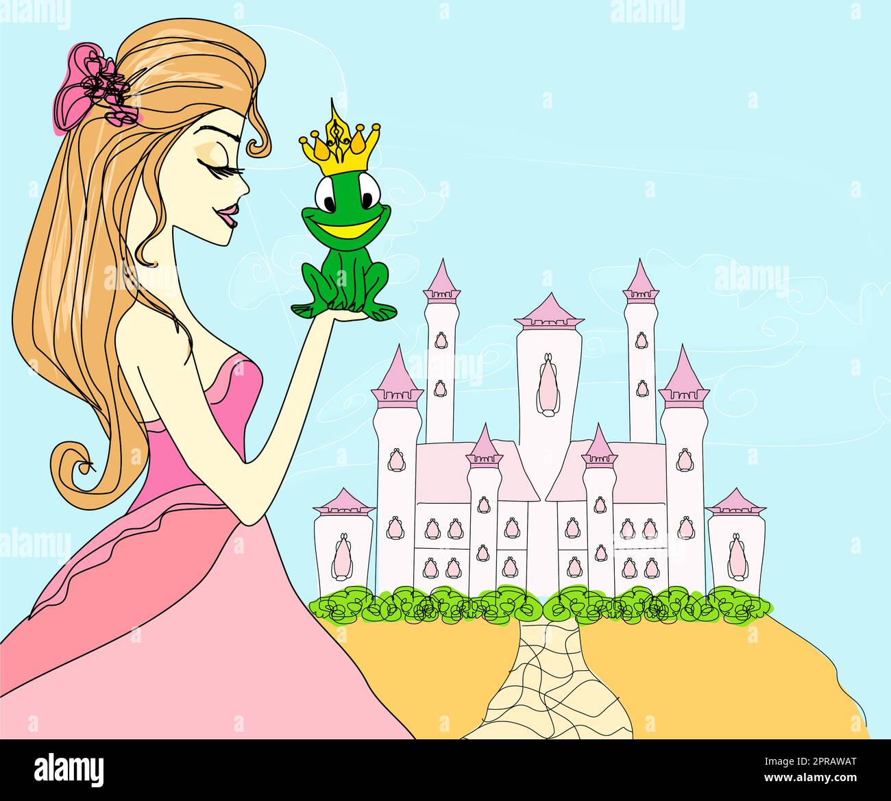 Beautiful young princess kissing a big frog Stock Photo - Alamy