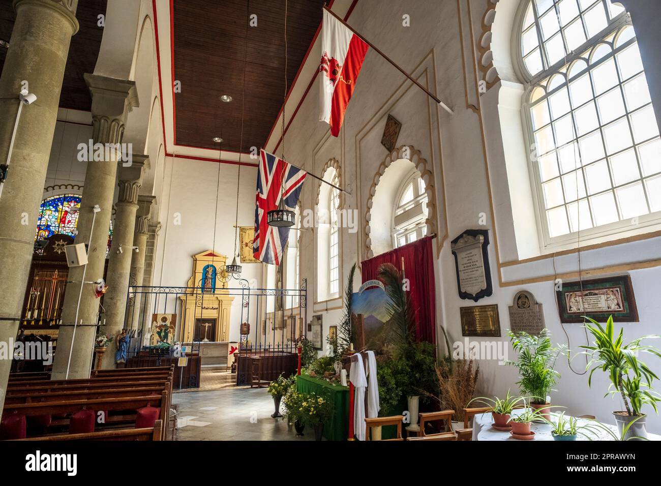Interior of Holy Trinity Anglican Cathedral in Gibraltar, a historic church designed in the 'Moorish' style Stock Photo