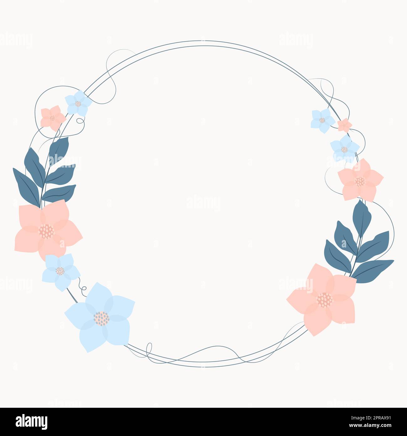 Blank Frame Decorated With Abstract Modernized Forms Flowers And Foliage. Empty Modern Border Surrounded By Multicolored Line Symbols Organized Pleasantly. Stock Photo