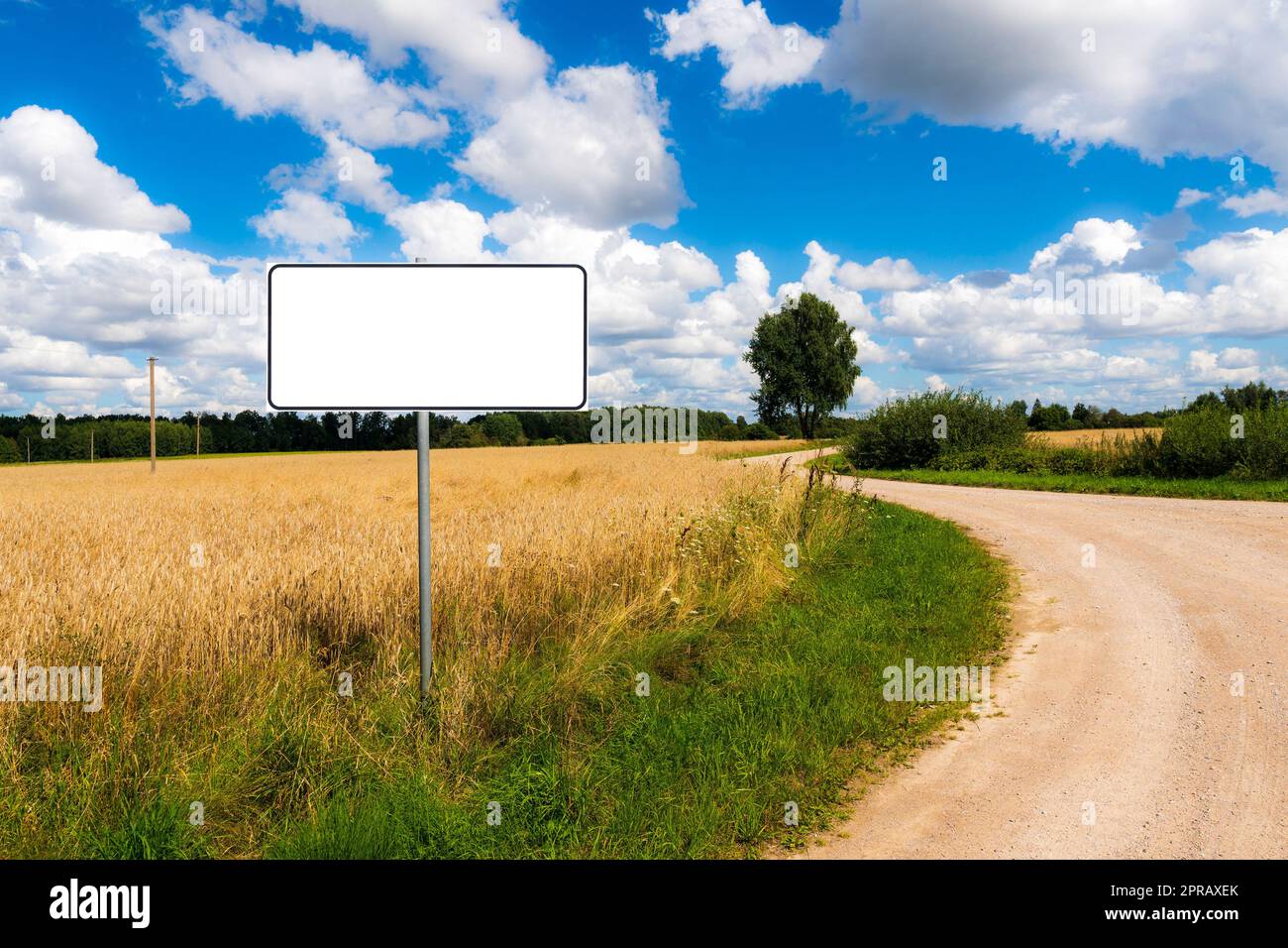 A country road with an empty road signpost Stock Photo