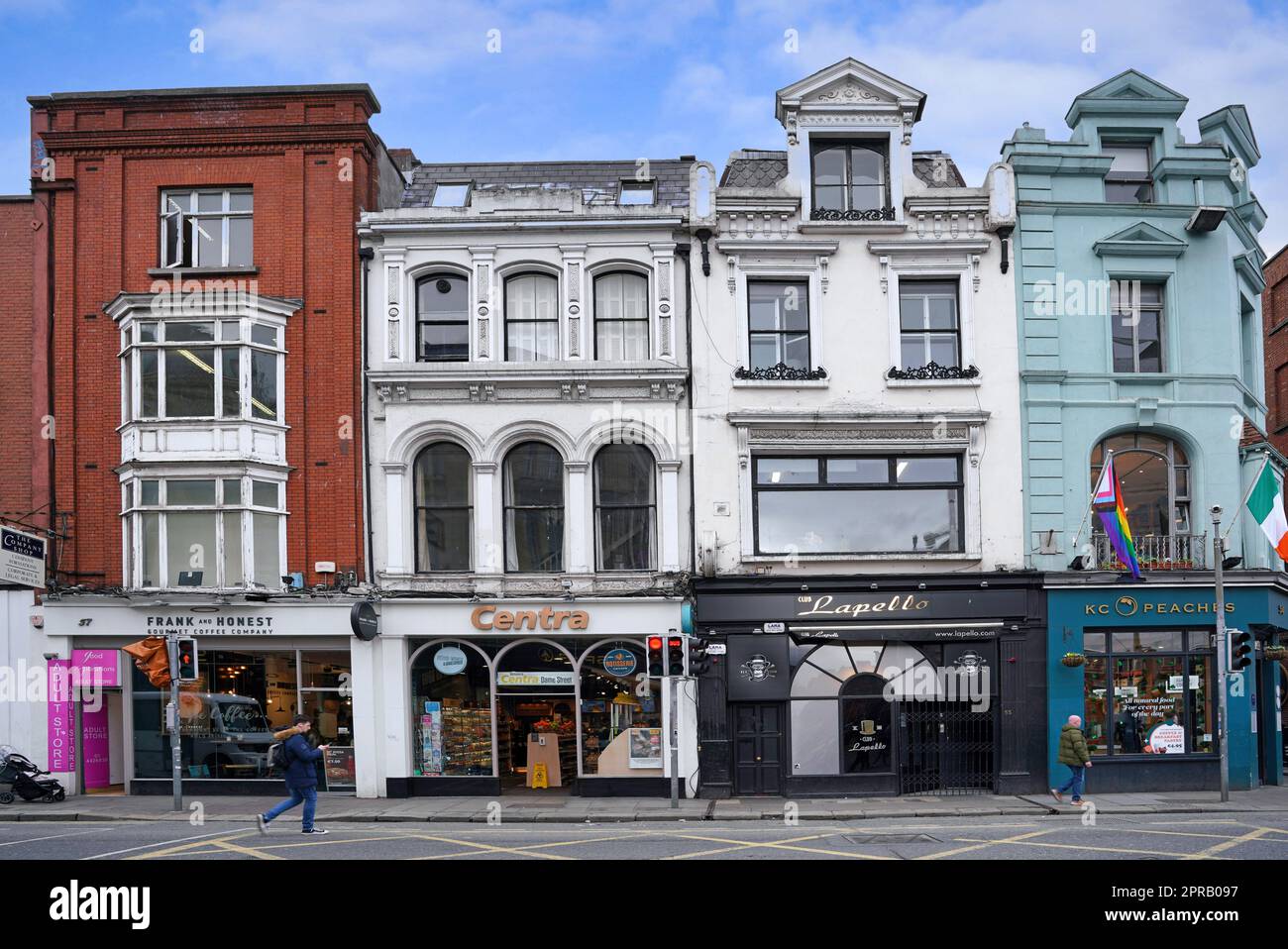 Distinctive main street stores in Dublin Stock Photo Alamy