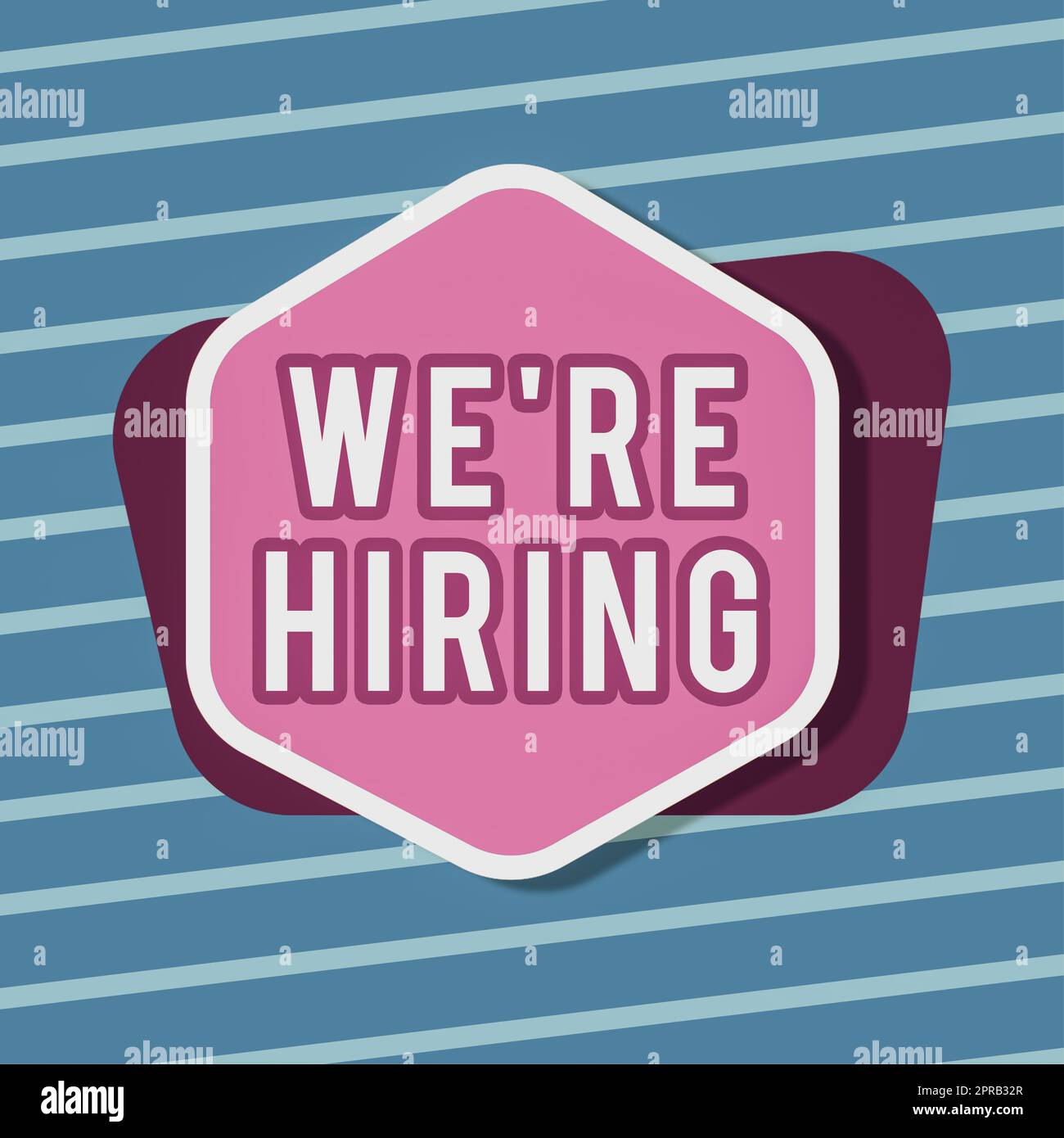Text sign showing We Re Are Hiring. Concept meaning Advertising Employment Workforce Placement New Job Blank Hexagon And Rectangular Shapes For Promotion Of Business. Stock Photo