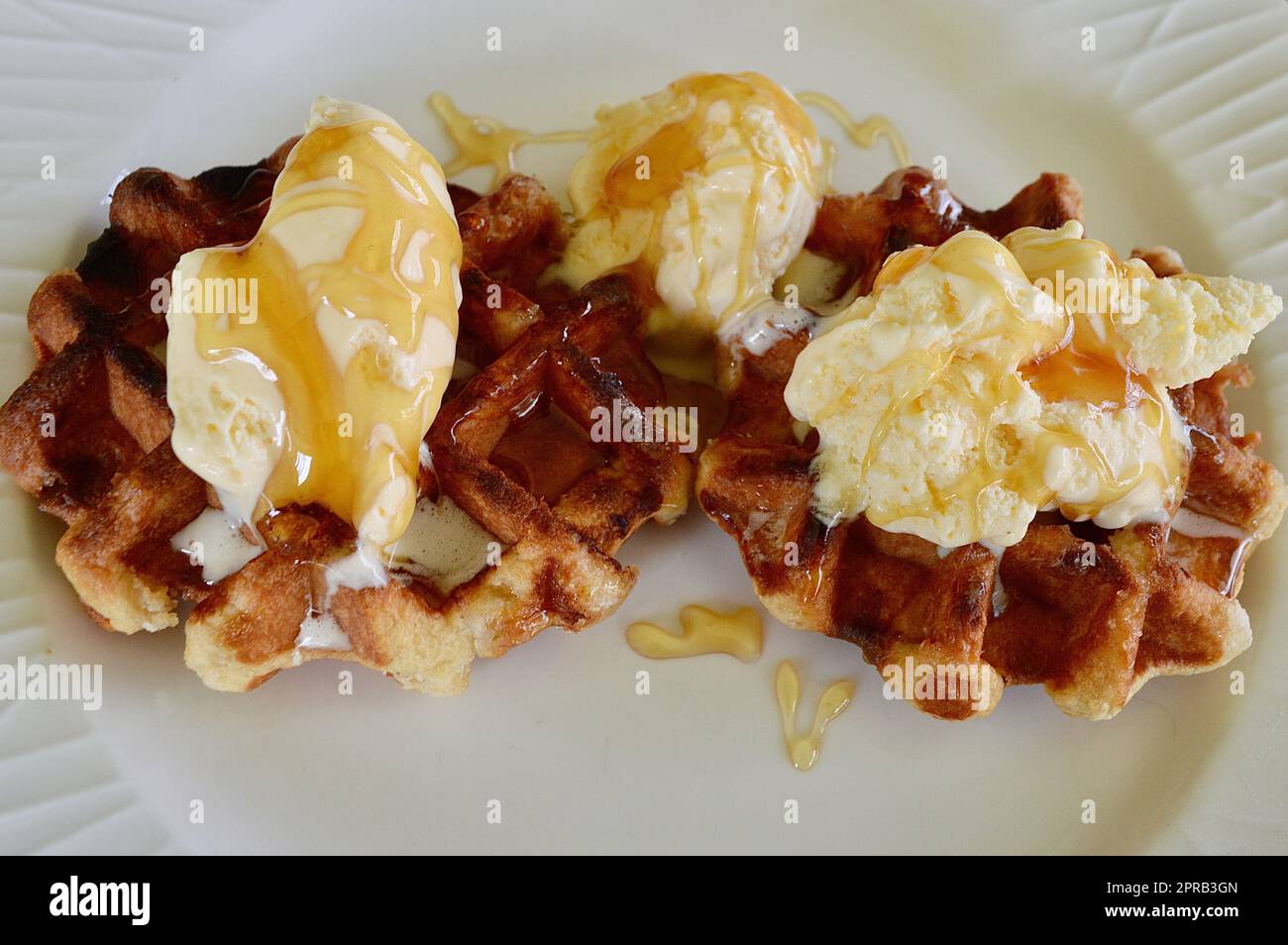 Belgian waffles and ice cream Stock Photo