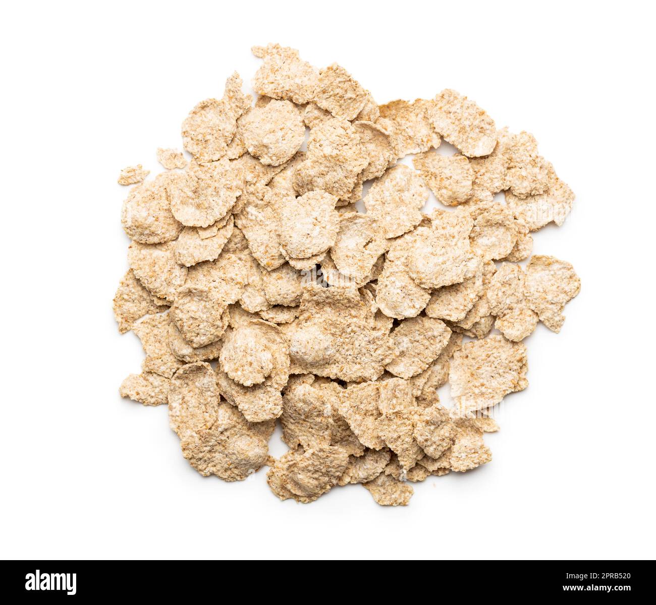 Whole grain cereal flakes. Wholegrain breakfast cereals isolated on white background. Stock Photo