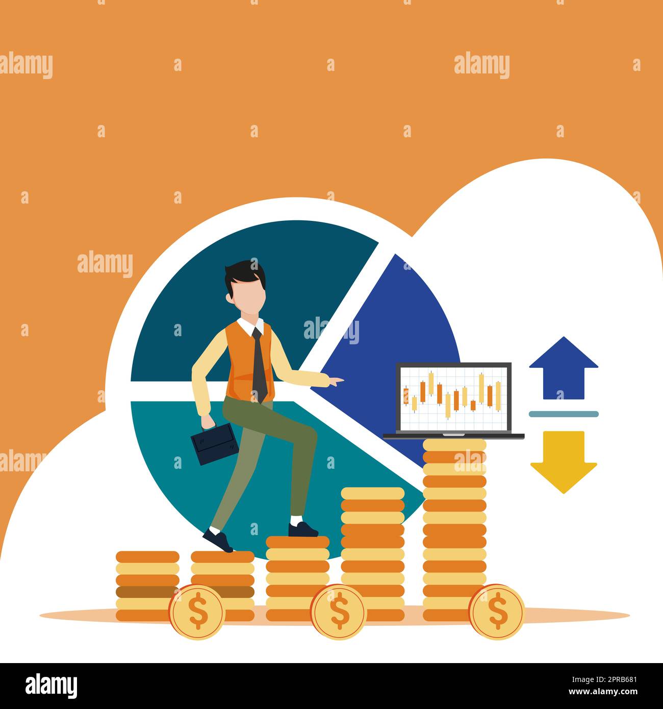 Gentleman Climbing Up Ladder Trying To Reach Stars And Big Goals. Man