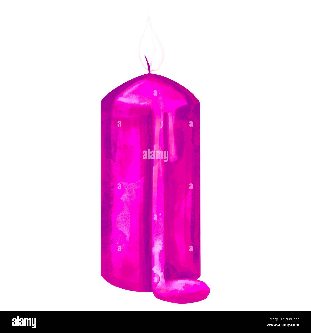 Watercolor illustration pink candle. pink paraffin candle. Romance