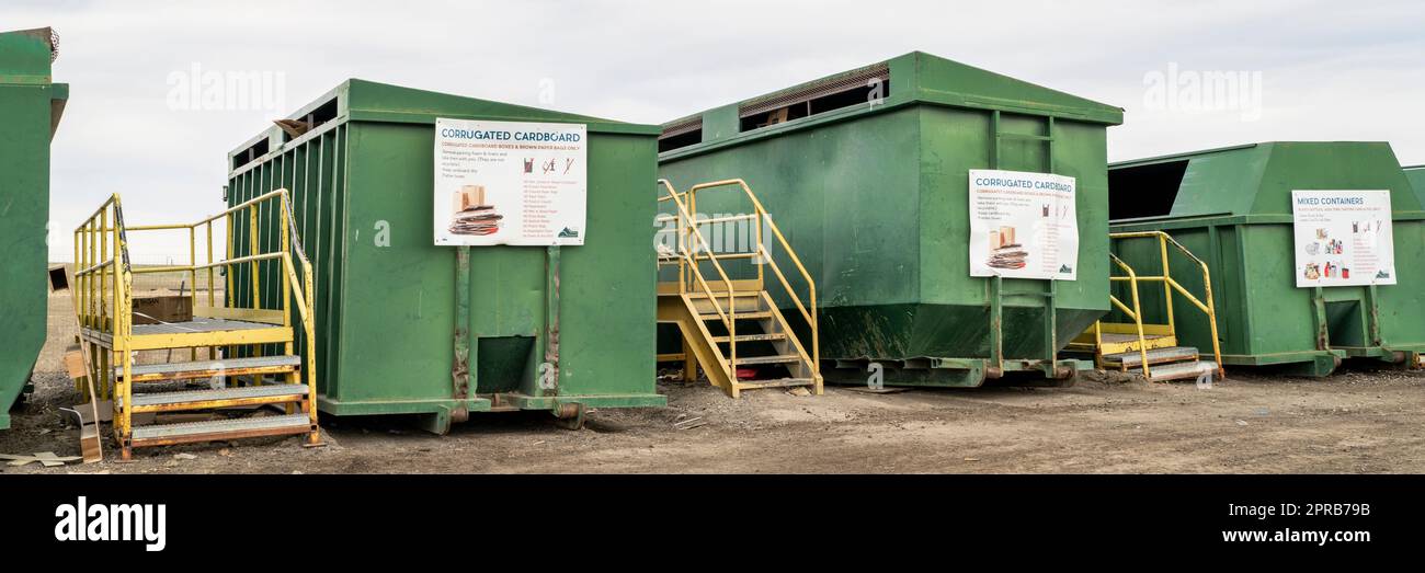 Fort Collins, CO, USA April 13, 2023 Recycling center a row of