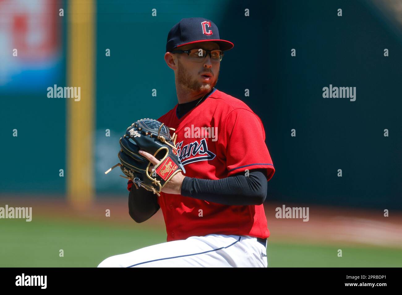 Cleveland Guardians starting pitcher Tanner Bibee throws in his major