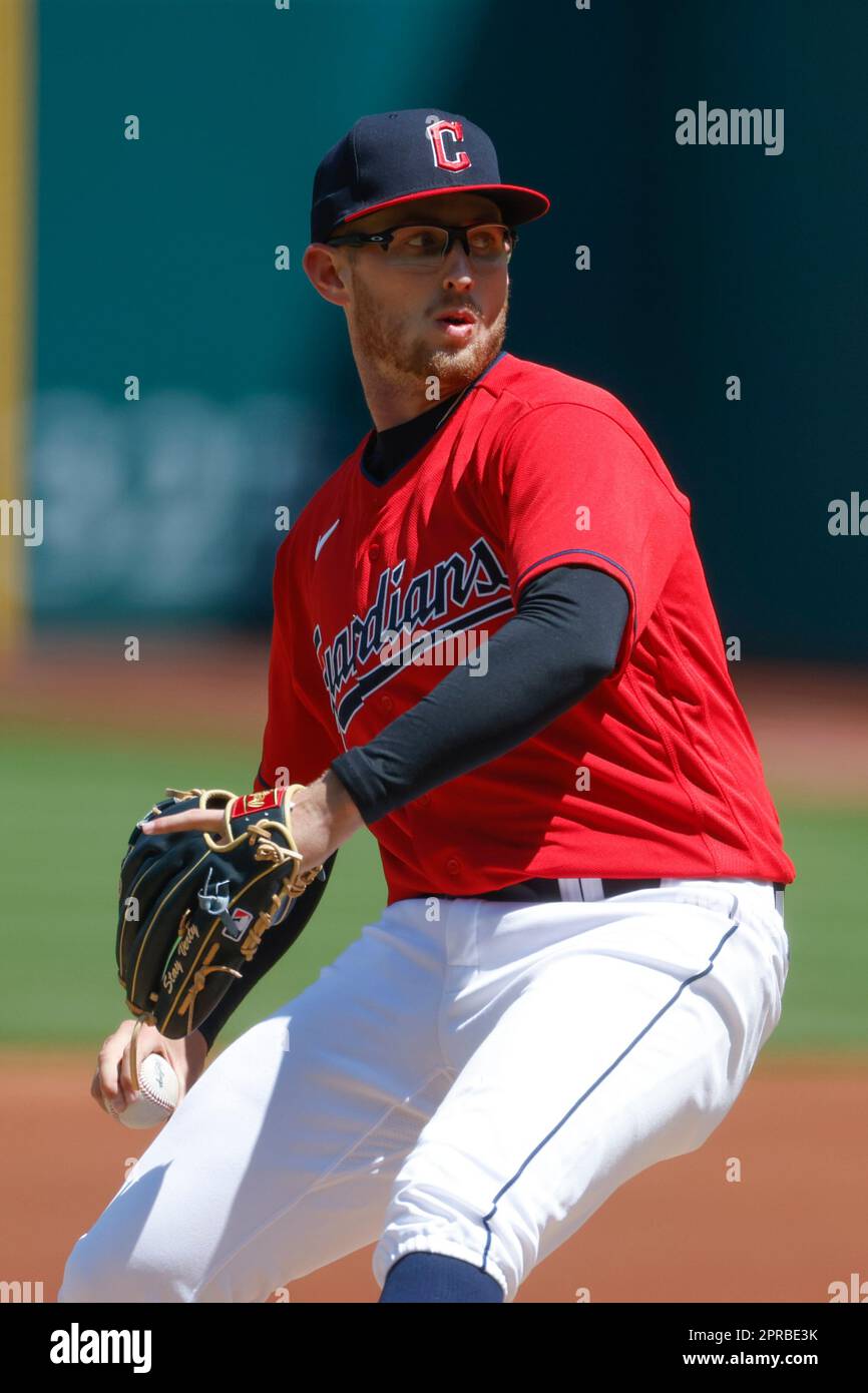 Cleveland Guardians starting pitcher Tanner Bibee throws in his major