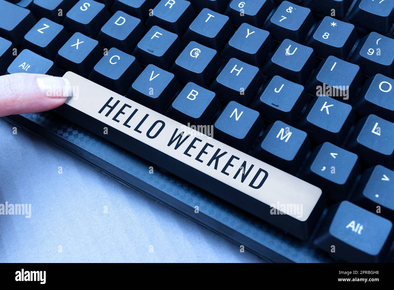 Conceptual caption Hello Weekend. Internet Concept Getaway Adventure Friday Positivity Relaxation Invitation -48797 Stock Photo