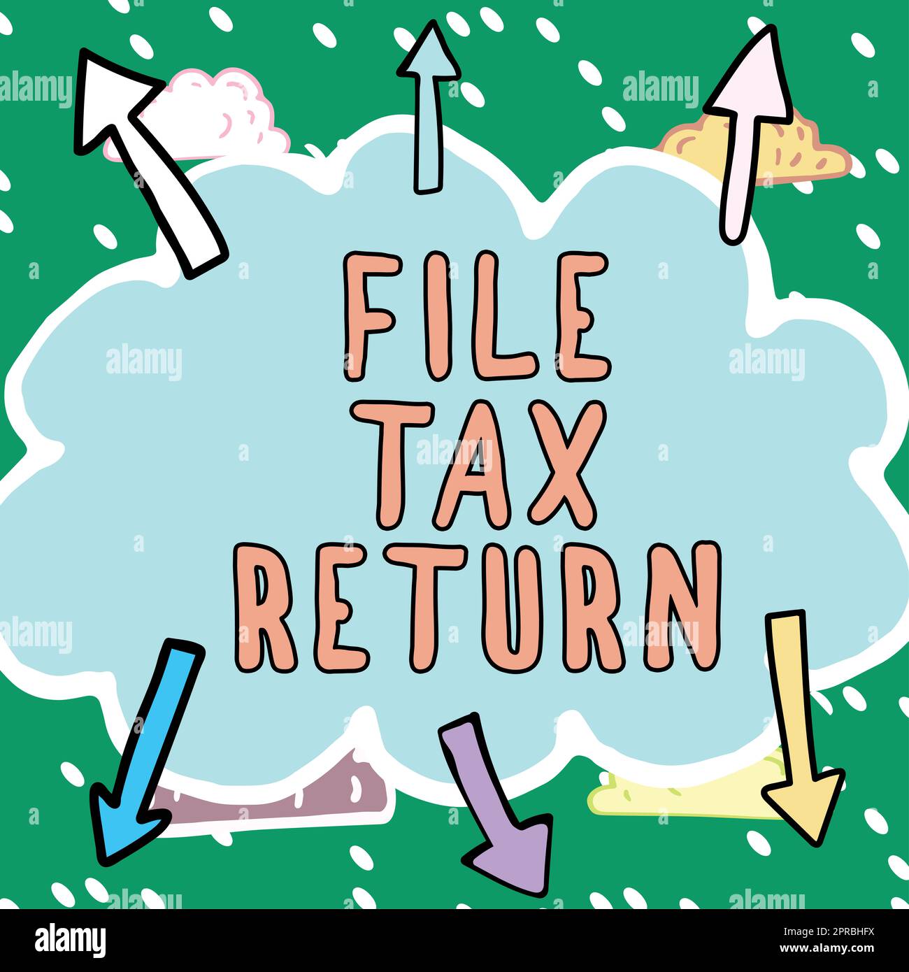 Hand writing sign File Tax Return. Conceptual photo Paperwork to get financial money returning accountant job Important Messages Written In Shape Of Cloud With Arrows Around. Stock Photo