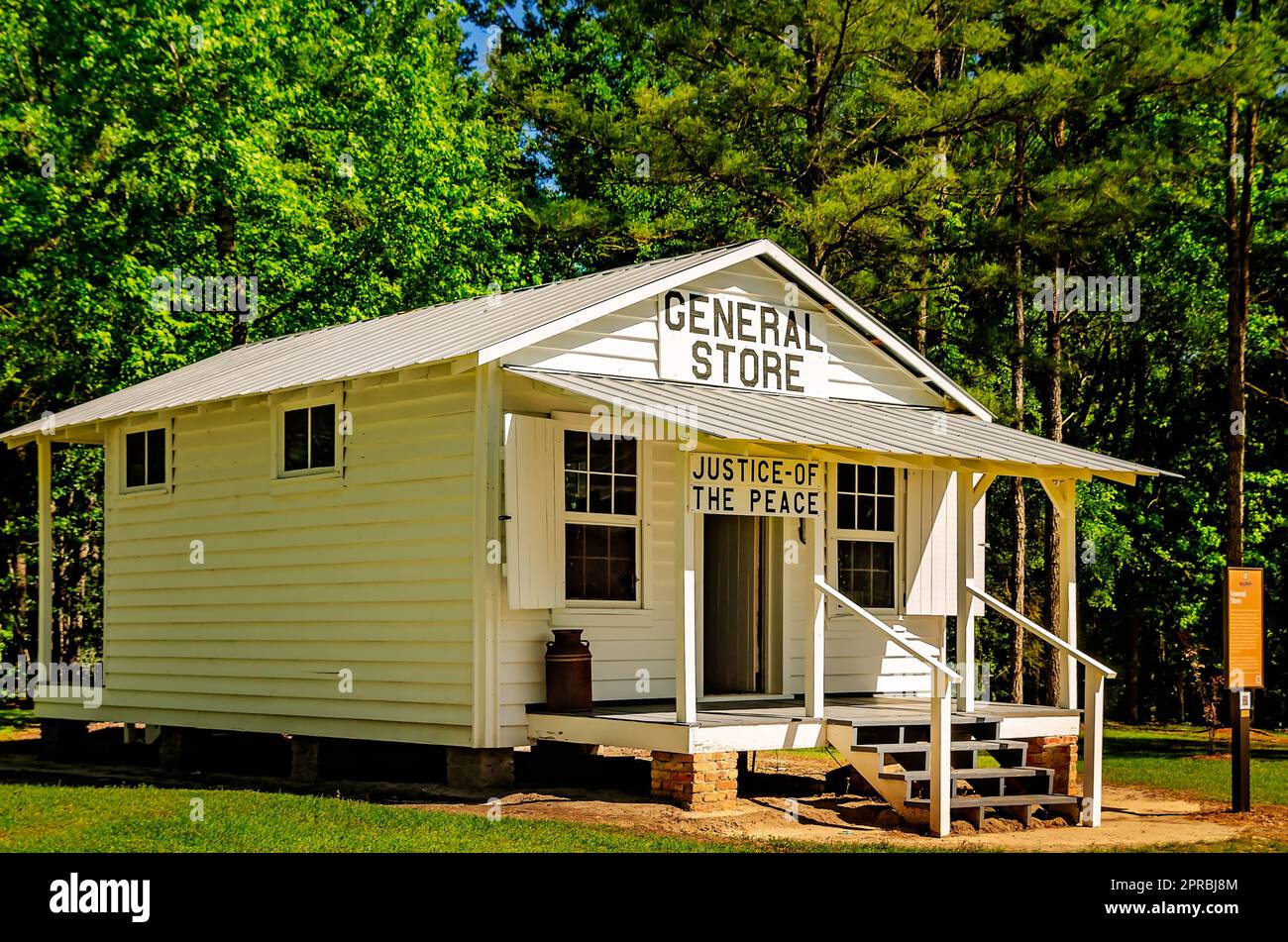 An old-fashioned general store is pictured at Baldwin County Bicentennial Park, April 22, 2023, in Stockton, Alabama. Stock Photo