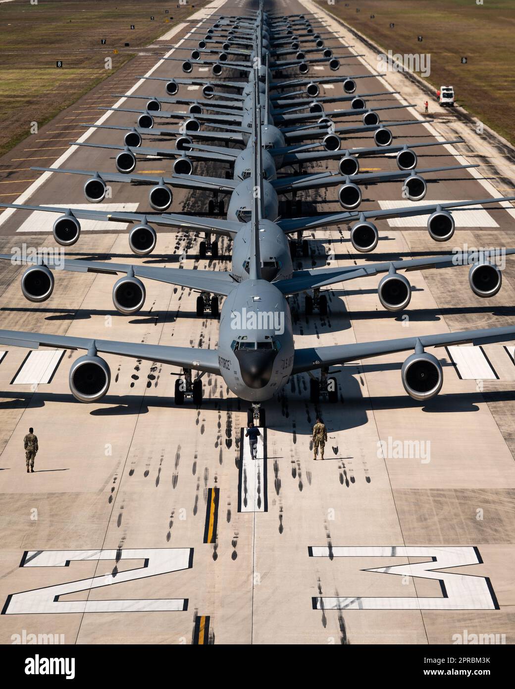 U.S. Air Force KC-135 Stratotanker aircraft assigned to the 6th and 927th Air Refueling Wings participate during Operation Violent Storm April 26, 2023, at MacDill Air Force Base, Florida. Violent Storm proved that MacDill AFB has the capability to project overwhelming air power in a short timeframe. (U.S. Air Force photo by Tech. Sgt. Alexander) Stock Photo