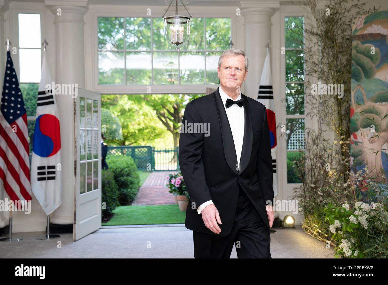 Charlie Baker, Former Governor of Massachusetts, arrives to attend a state dinner in honor of South Korean President Yoon Suk Yeol and South Korean First Lady Kim Keon Hee hosted by US President Joe Biden and First Lady Jill Biden at the White House in Washington, DC, US, on Wednesday, April 26, 2023. The US will strengthen the deterrence it provides South Korea against nuclear threats, securing a pledge from Seoul to honor commitments to not pursue its own atomic arsenal. Photo by Sarah Silbiger/Pool/ABACAPRESS.COM Stock Photo