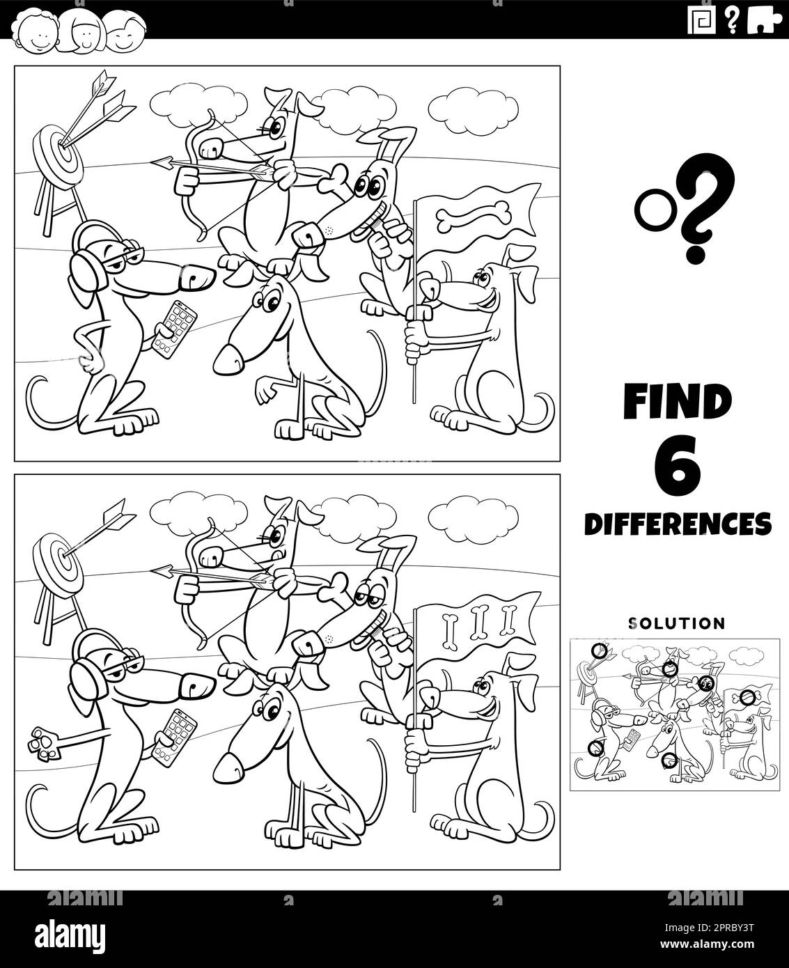 differences game with cartoon dogs coloring page Stock Vector Image ...