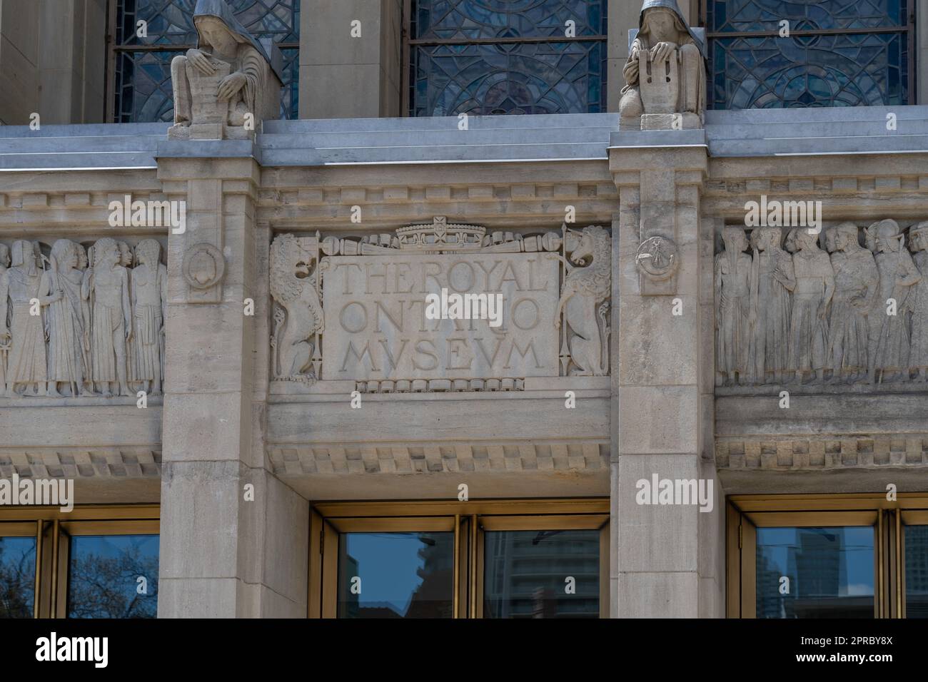 Toronto, Canada - April 26, 2023: The existing main entrance door of Royal Ontario Museum in Toronto, Canada. Stock Photo