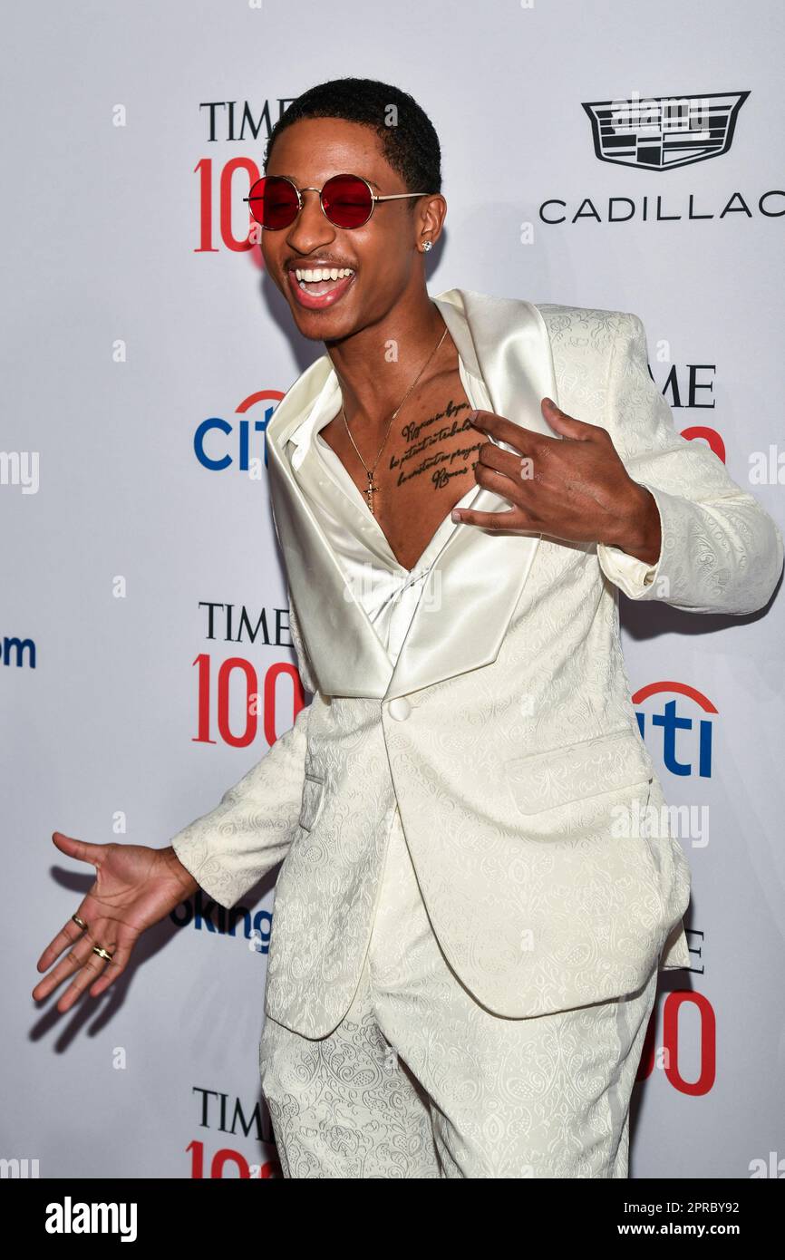 New York, USA. 26th Apr, 2023. Jerrod Carmichael walking on the red carpet during the 2023 Time100 Gala as Time Magazine celebrates the 100 most influential people in the world held at Jazz at Lincoln Center in New York, NY, on April 26, 2023. (Photo by Anthony Behar/Sipa USA) Credit: Sipa USA/Alamy Live News Stock Photo