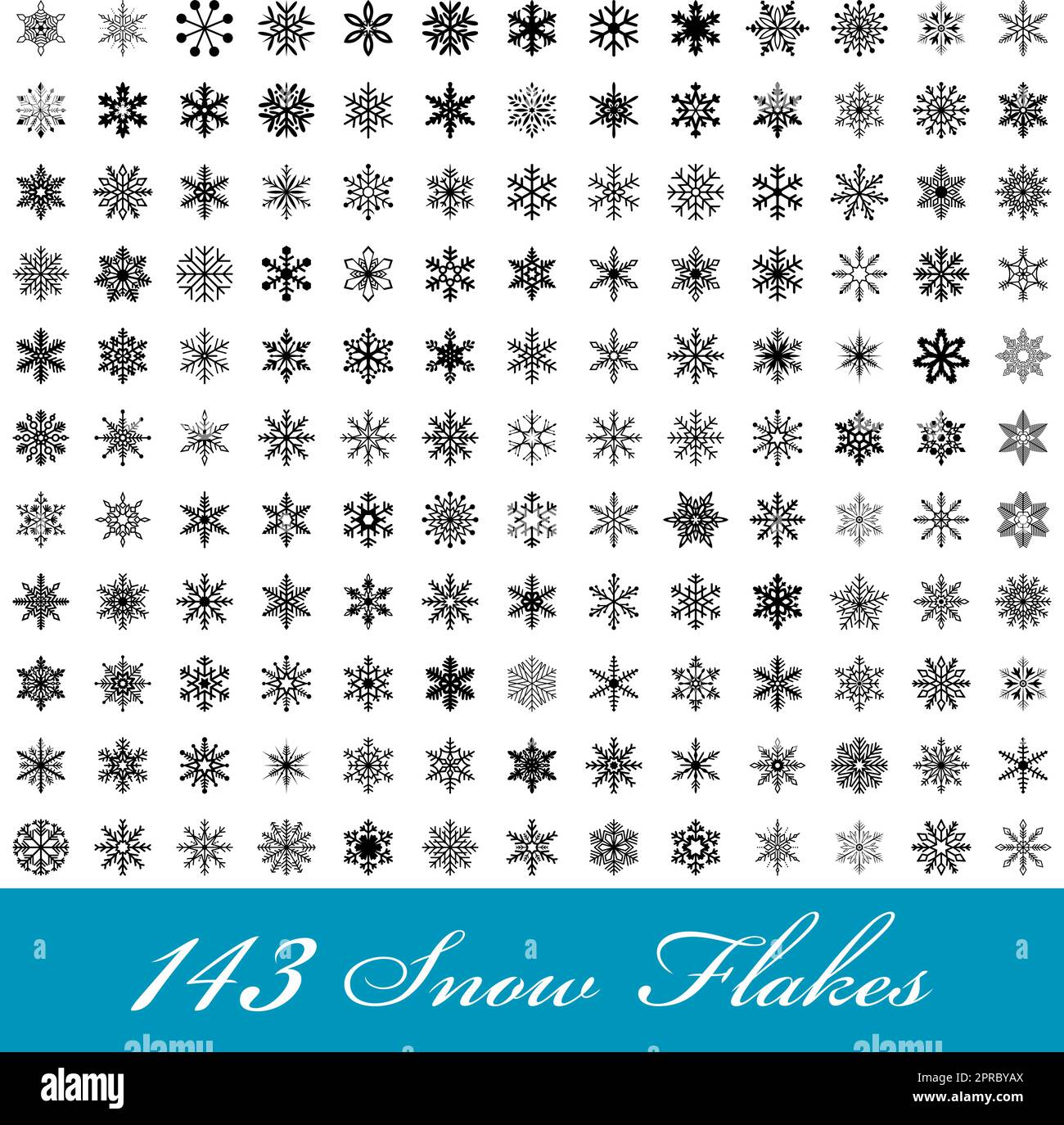Black frosty abstract snowflake collection on white background Stock ...