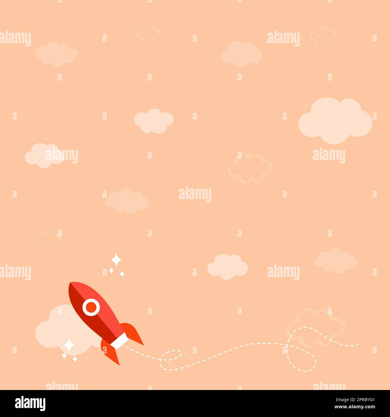 Rocket Ship Launching Fast Straight Up To The Outer Space. Spaceship Drawing Flying High At Sky. Space Shuttle Cartoon Floating At The Air. Stock Vector