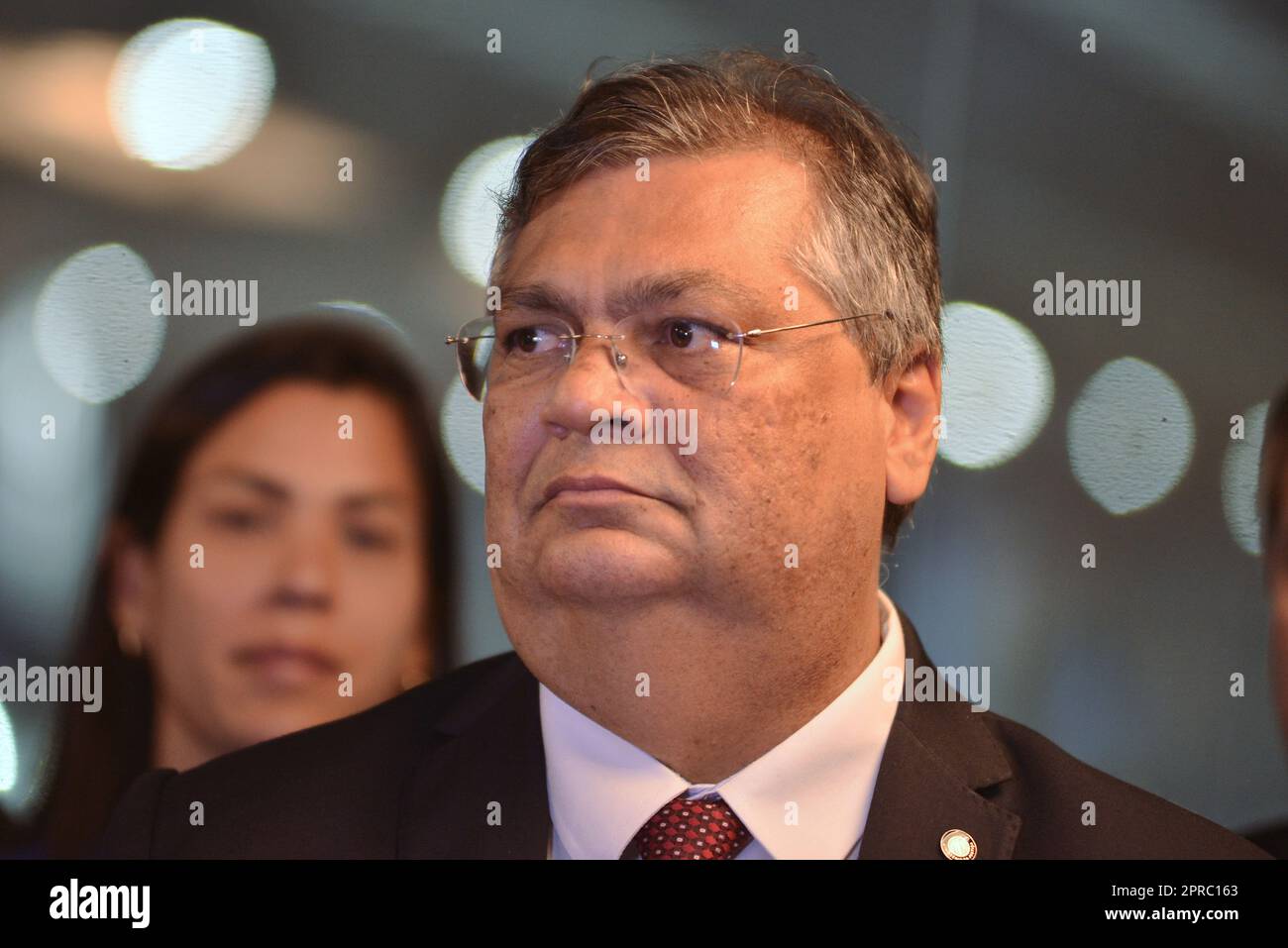 Minister of Justice of Brazil, Flavio Dino, during a press conference at LAAD DEFENCE & SECURITY 2023, in Rio de Janeiro/Brazil. Stock Photo