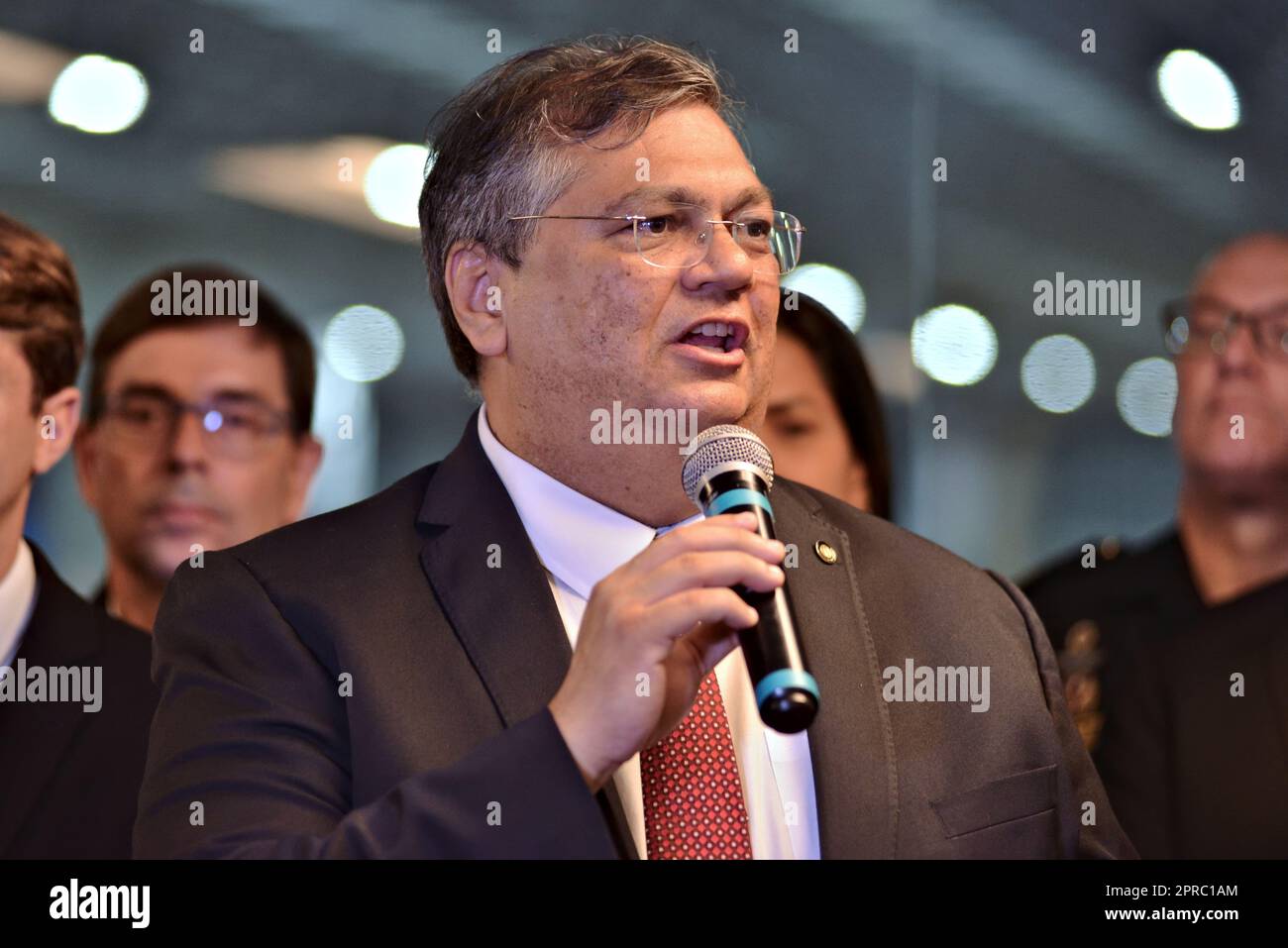 Minister of Justice of Brazil, Flavio Dino, during a press conference at LAAD DEFENCE & SECURITY 2023, in Rio de Janeiro/Brazil. Stock Photo