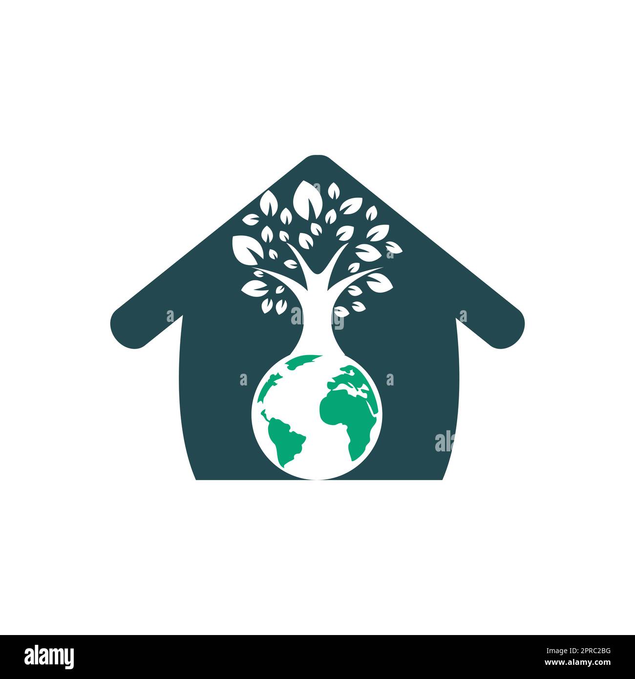 Globe tree with home vector logo design template. Planet and eco symbol ...