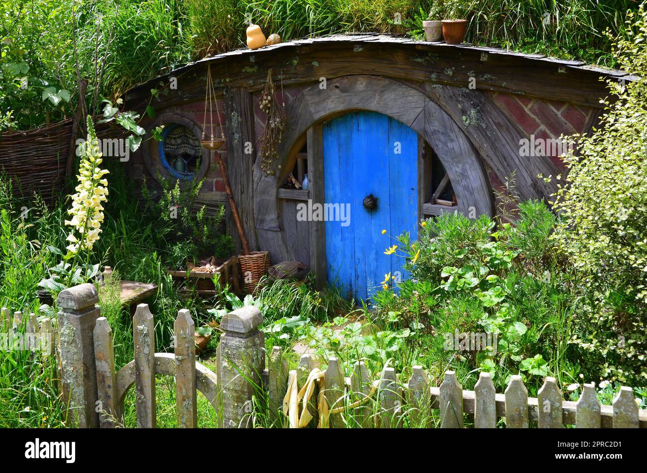 Hobbiton Movie Set and Hobbiton Homes in New Zealand Stock Photo
