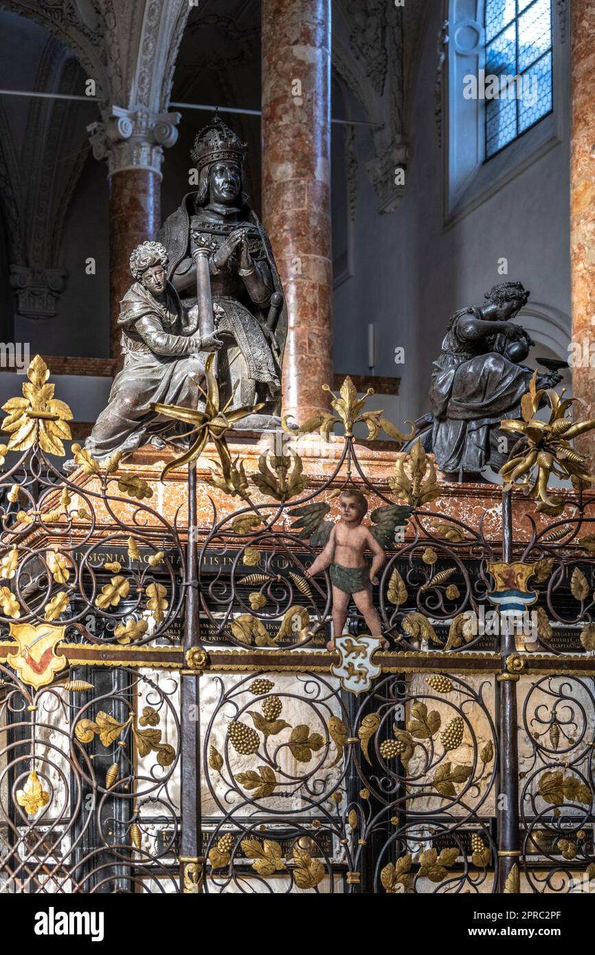 cenotaph of Maximilian I at the Hofkirche in Innsbruck Austria with the virtues of fortitude and  temperance Stock Photo