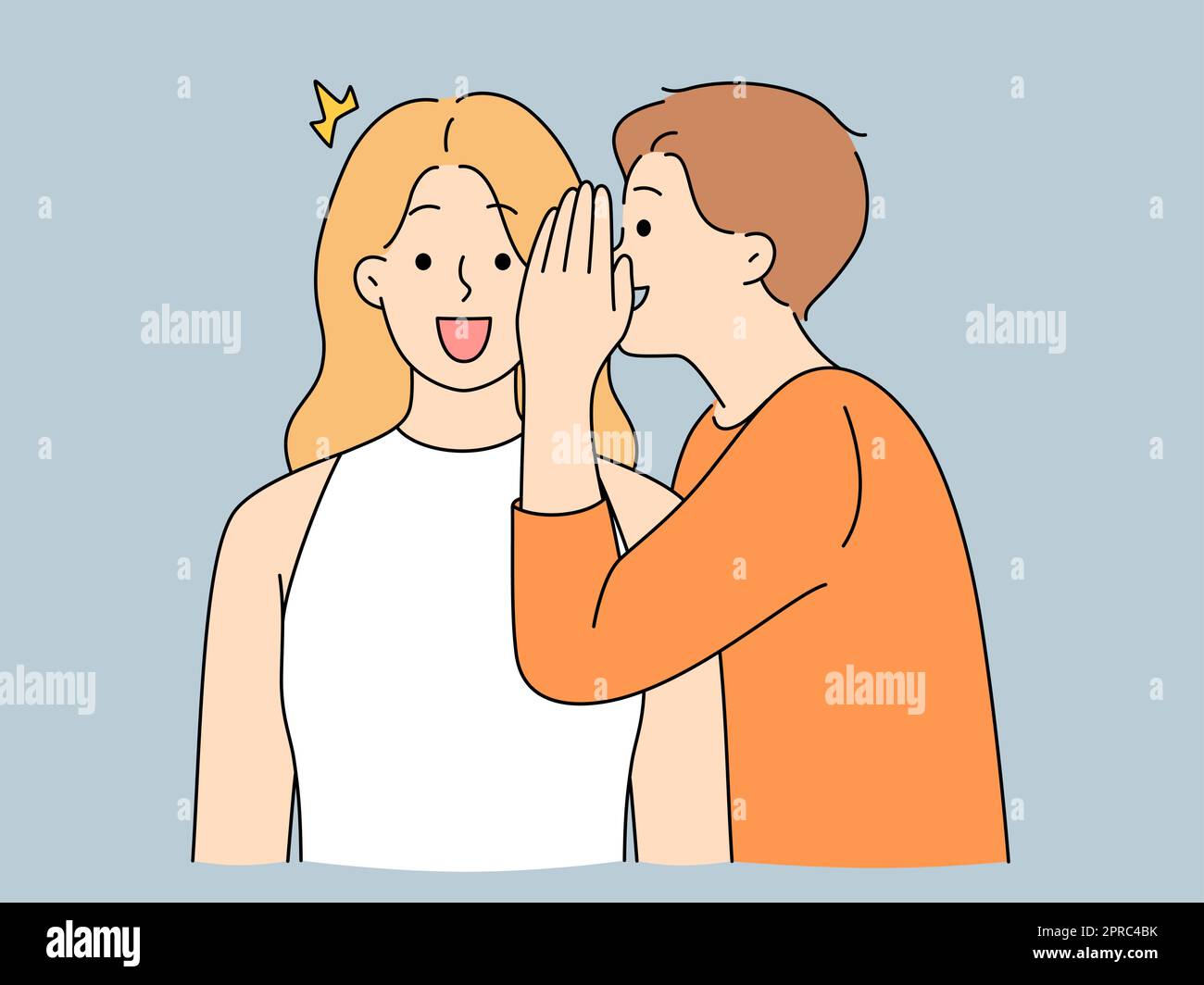 Man telling gossip to excited woman Stock Vector