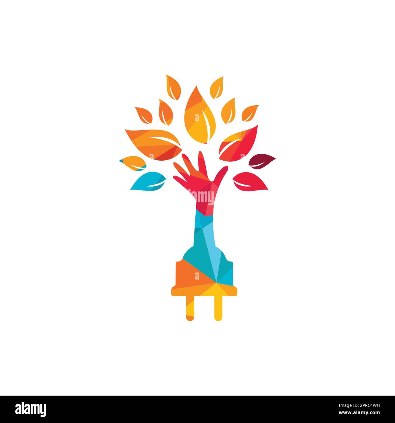 Electric cord and hand tree vector logo design. Stock Vector