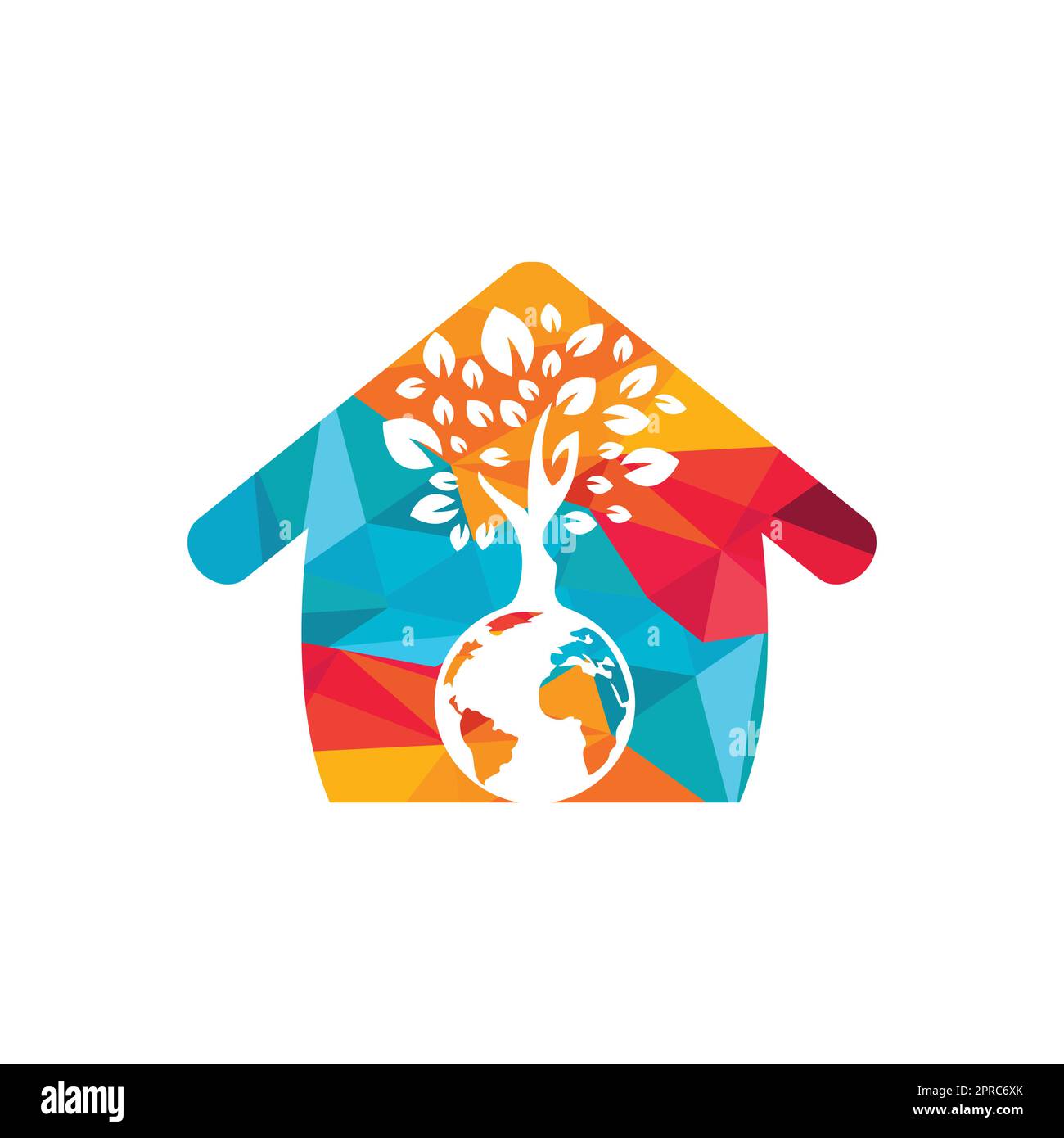 Globe tree with home vector logo design template. Planet and eco symbol ...