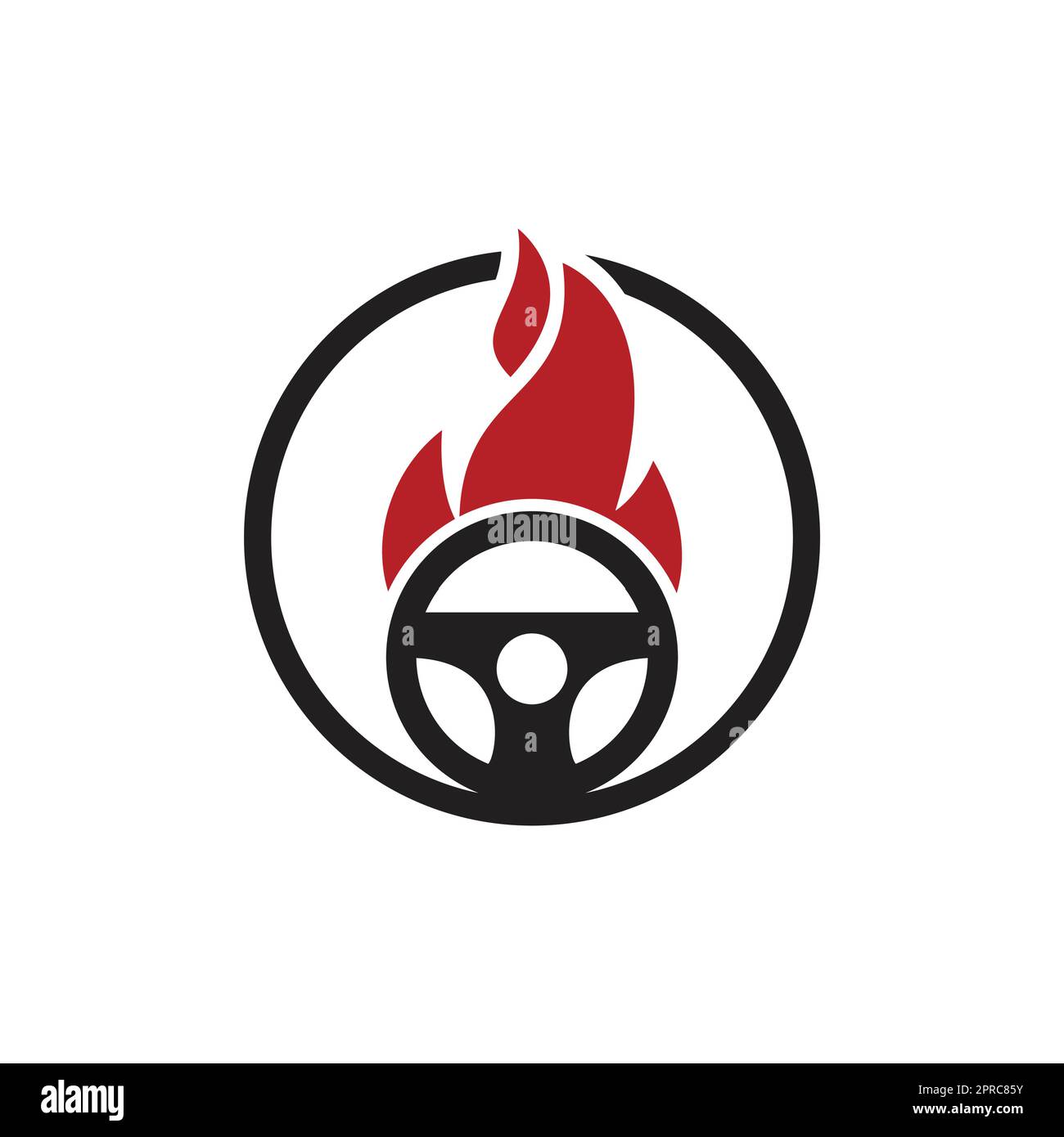 Hot driver logo vector design template. Car steering wheel burning fire