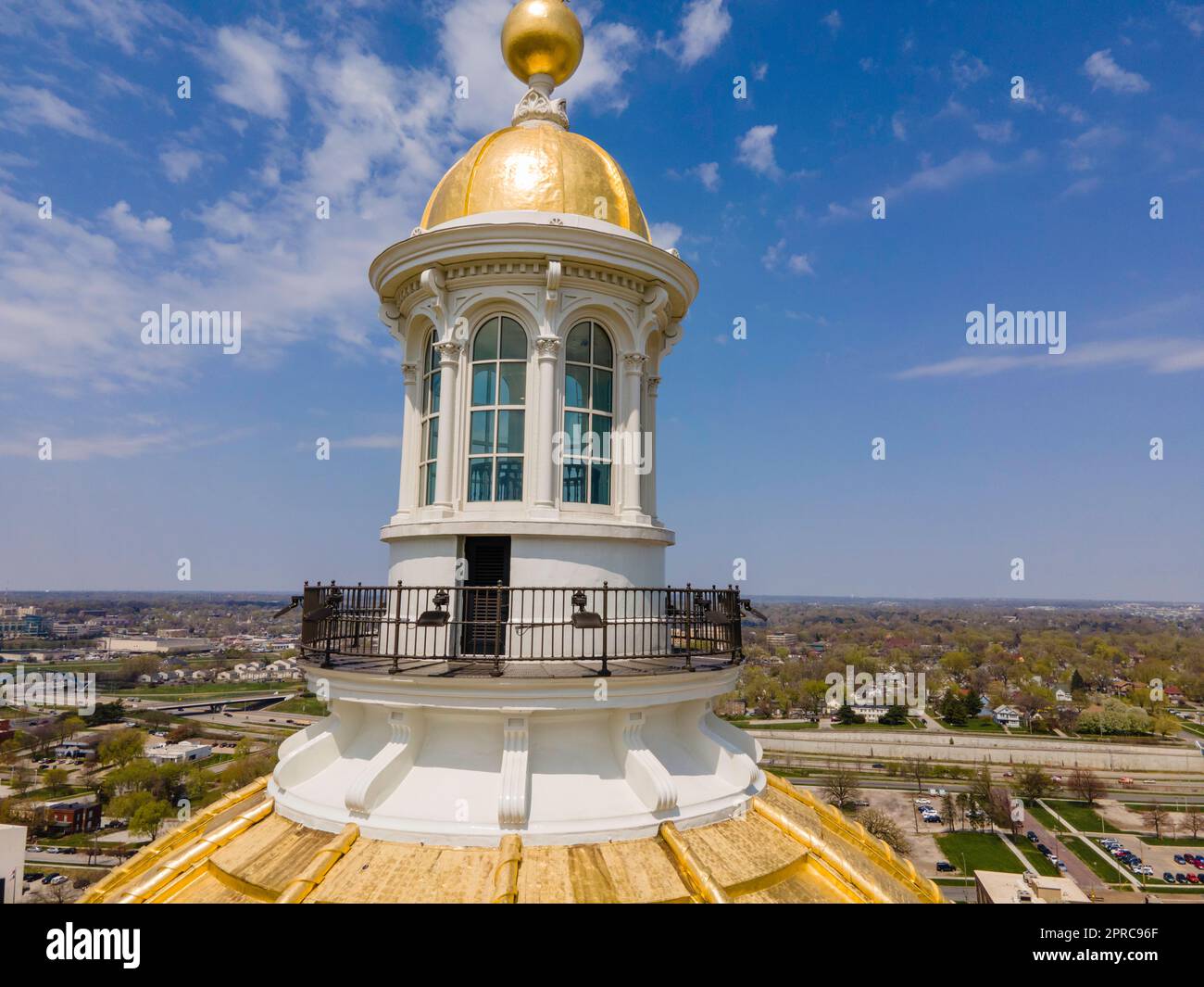 Aerial photograph of the State Capitol Complex, Des Moines,Iowa, USA on a beautiful spring day. Stock Photo