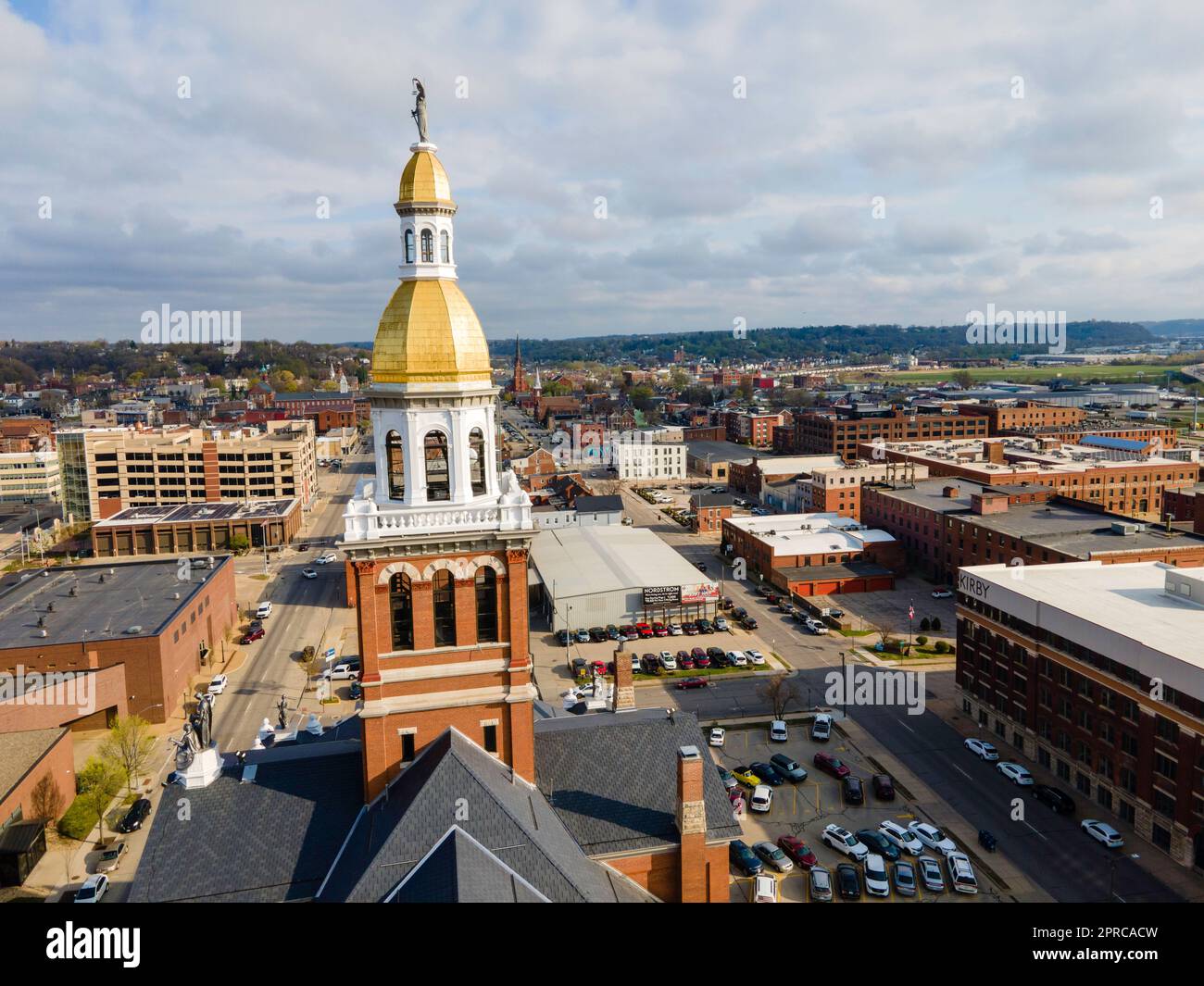 Dubuque County Courthouse. Aerial photograph of Dubuque, Iowa, USA on a beautiful spring morning