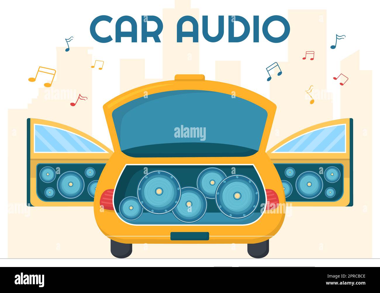 Car Audio with Loud Speakers, Sound System or Music Automobile in Flat