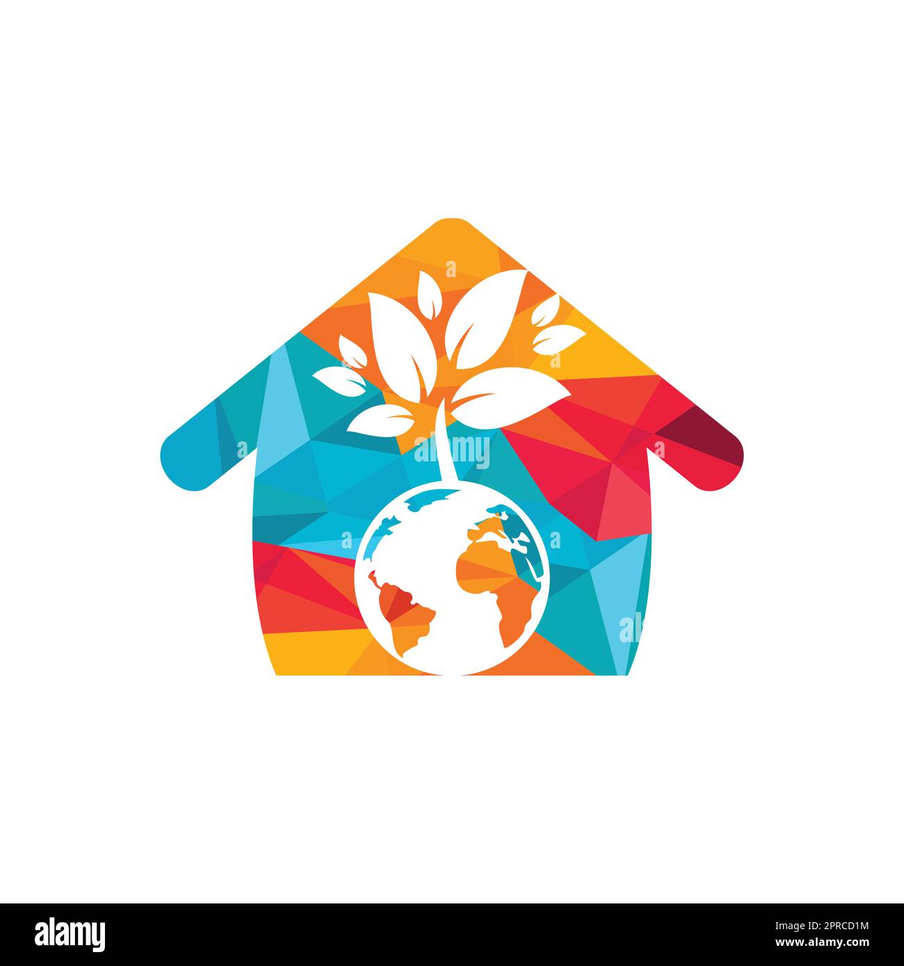 Globe tree with home vector logo design template. Planet and eco symbol ...