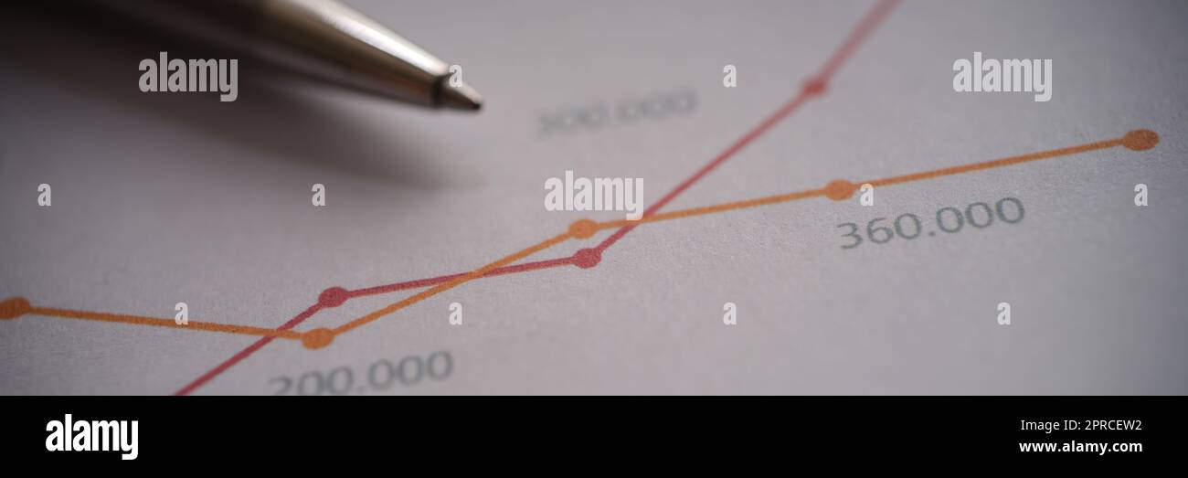 Metal pen on documents with colourful graphs with lines Stock Photo
