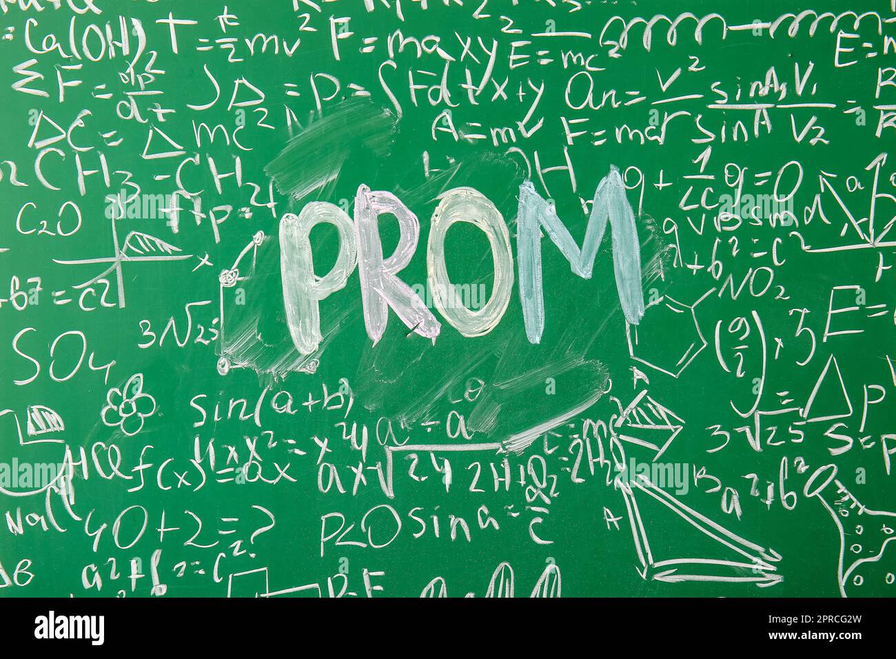 Word PROM with math formulas on green chalkboard Stock Photo - Alamy