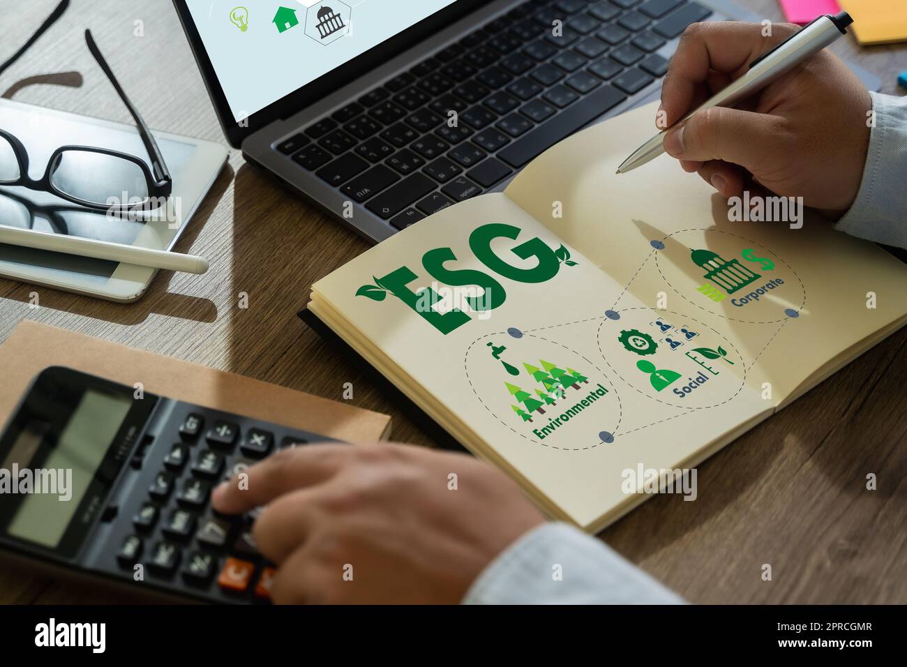 ESG environmental social and governance Sustainable to Businessman